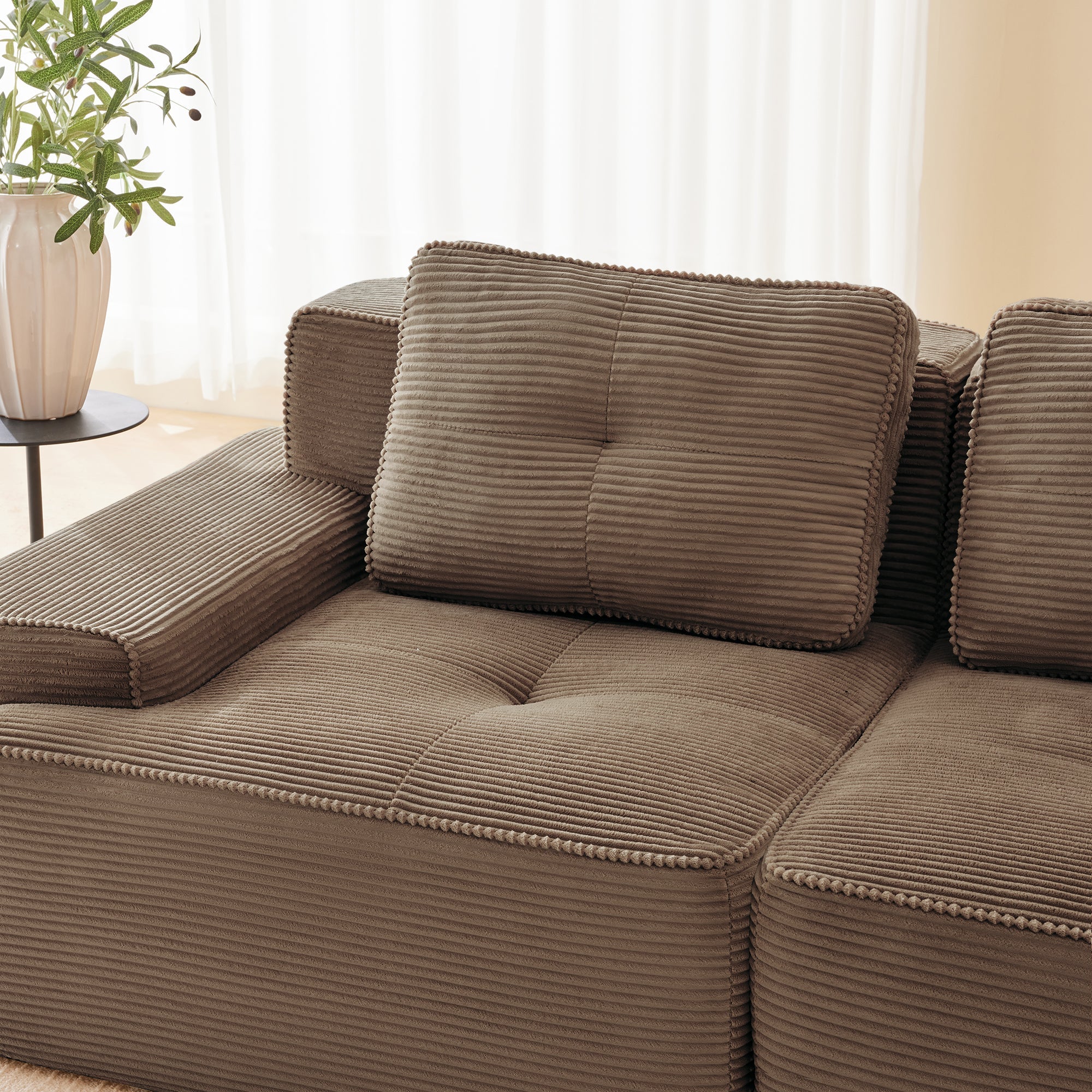 Boneless Modular Sofa Deep Seat Sleeper Loveseat - Brown Corduroy