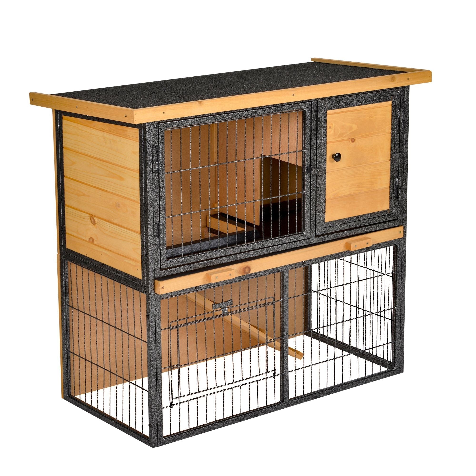 Small Animal Hutch Elevated Pet Cage, Lockable Door 89.5x45x81 cm, Wood/Metal Light Yellow