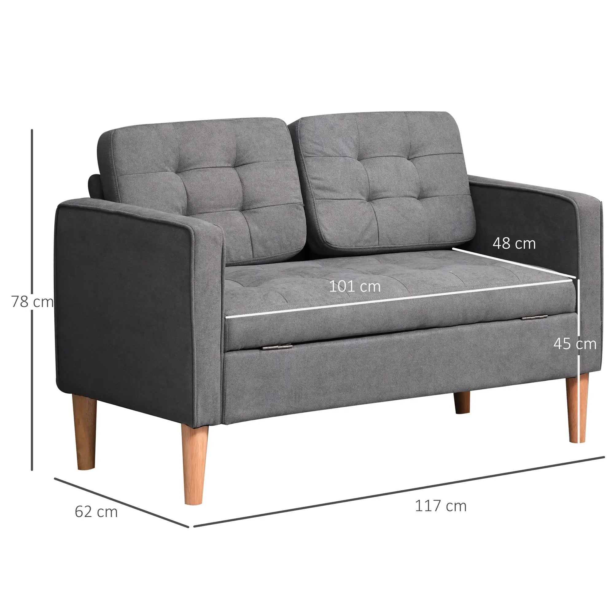 2-Seater Sofa, Removable Cushions, Fabric, Grey