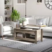 Lift Top Coffee Table with Hidden Storage and Open Shelves, Oak Effect