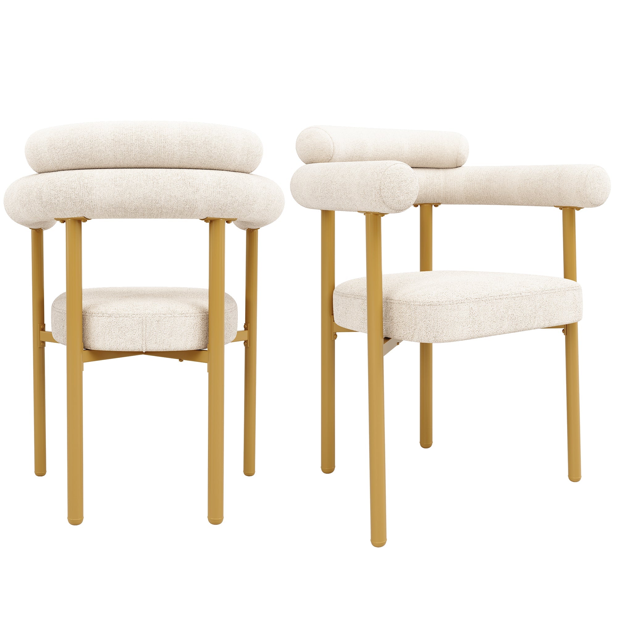 Dining Chairs Set of 4 Modern Gold Legs Ring Seats - Beige Suede