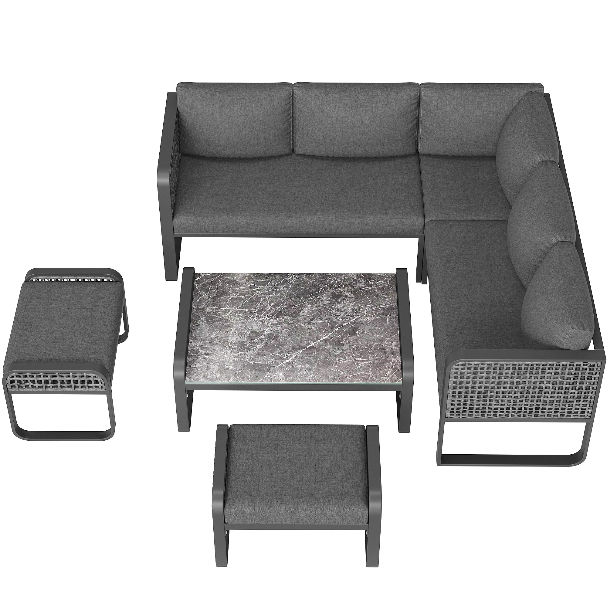 Outdoor Garden Lounge Set, 6-7 People Corner Sofa with Adjustable Legs, Grey Rattan
