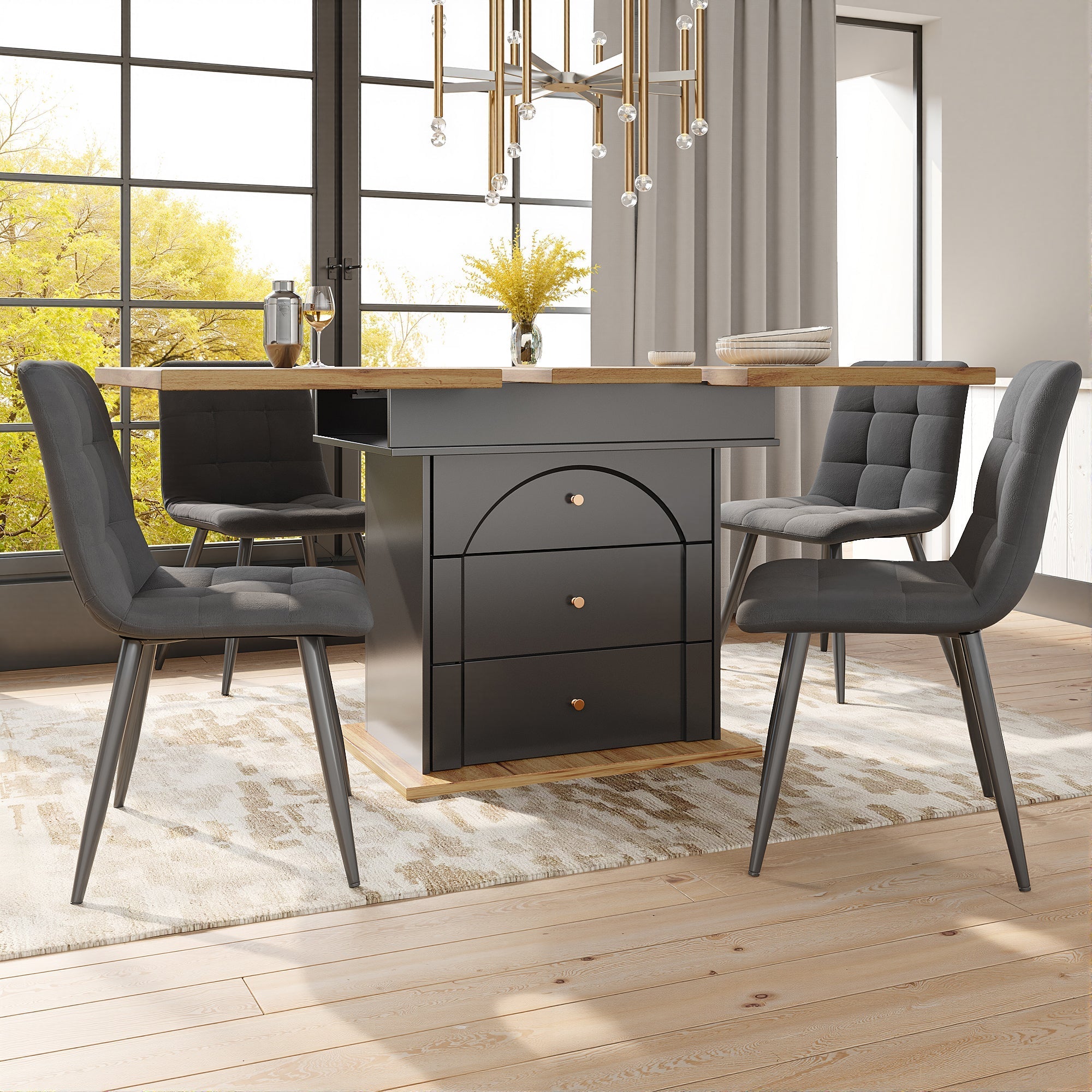 Telescopic Dining Table 110-140x80cm Foldable Extendable 4-6 Seater, Black