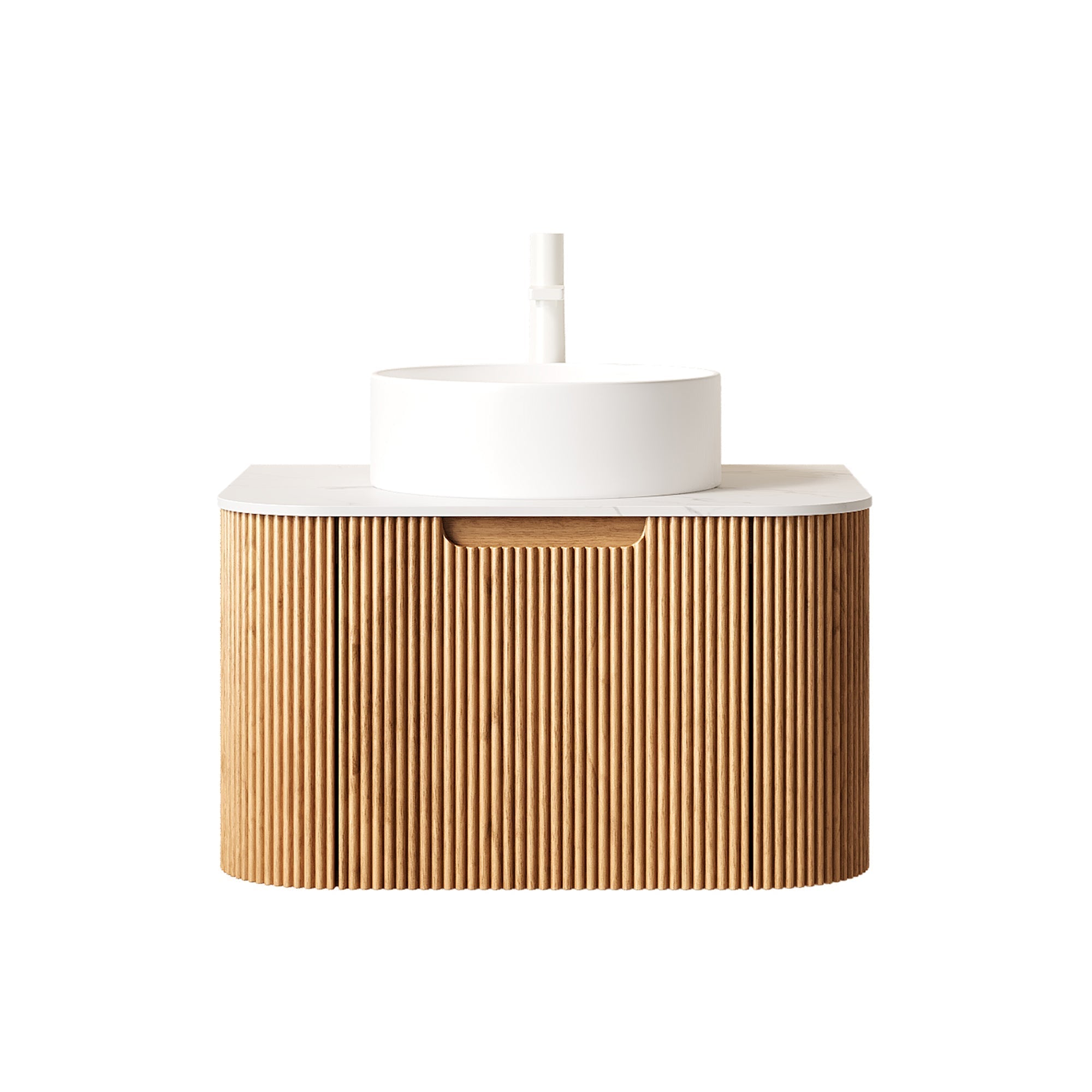 Wall-Hung Bathroom Vanity 61cm Ceramic Sink Carrara Countertop Drawer - Natural Wood Grain