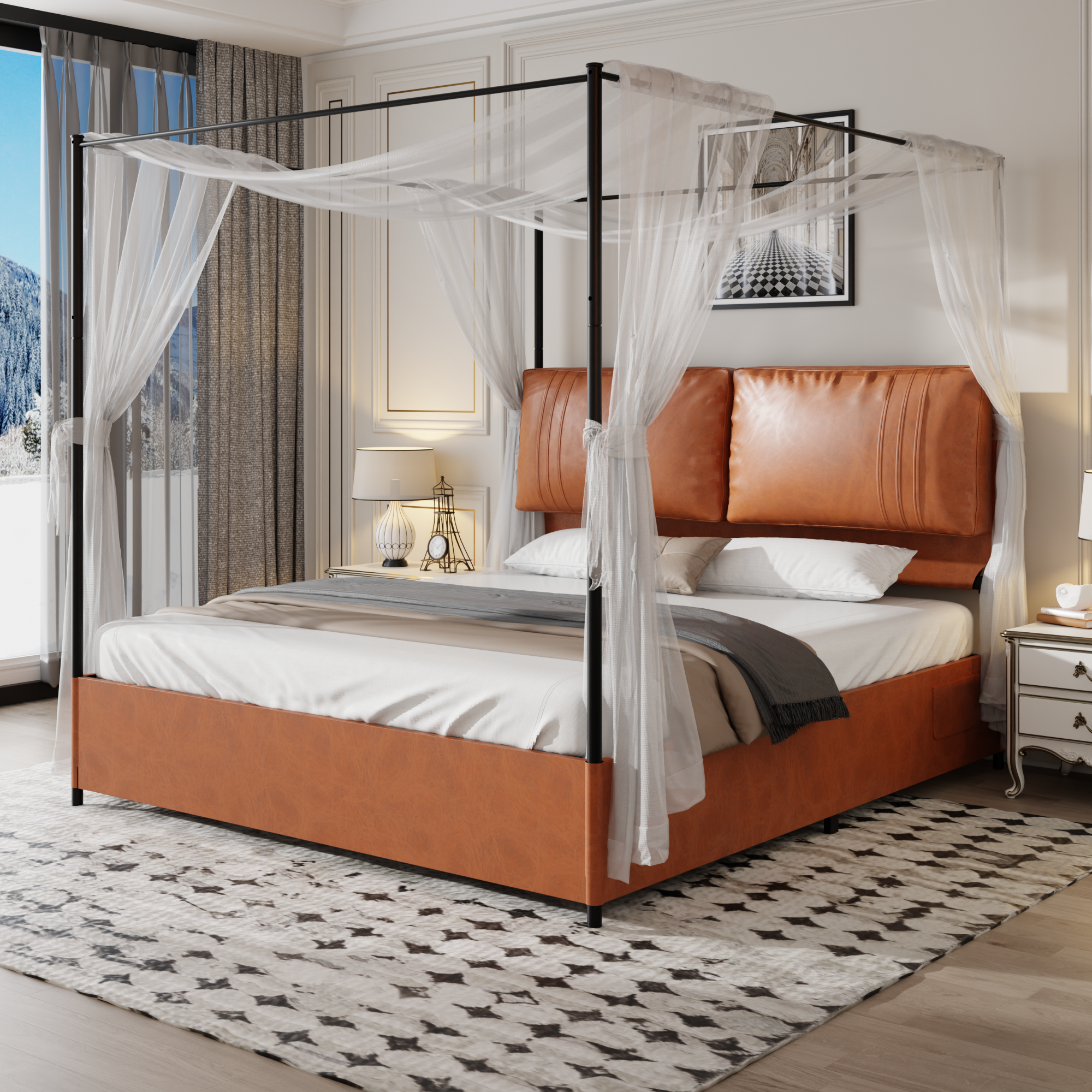 Luxury Bed 180x200cm Soft Cushions Metal Cuff, Dual-Purpose Leather