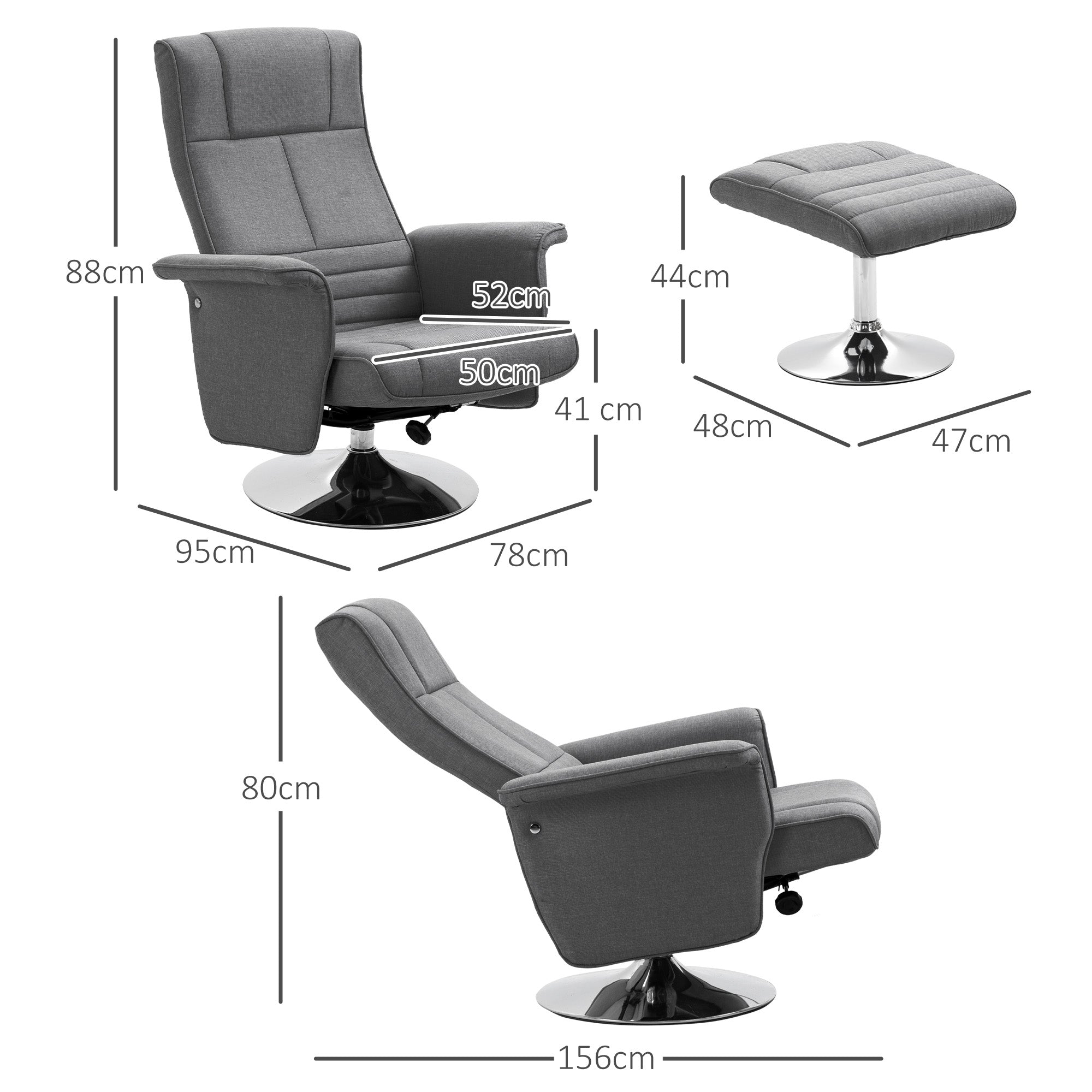 Electric Recliner Chair with Footstool, Reclining Function, Vibration Massage, Remote Control, Linen Look Dark Gray