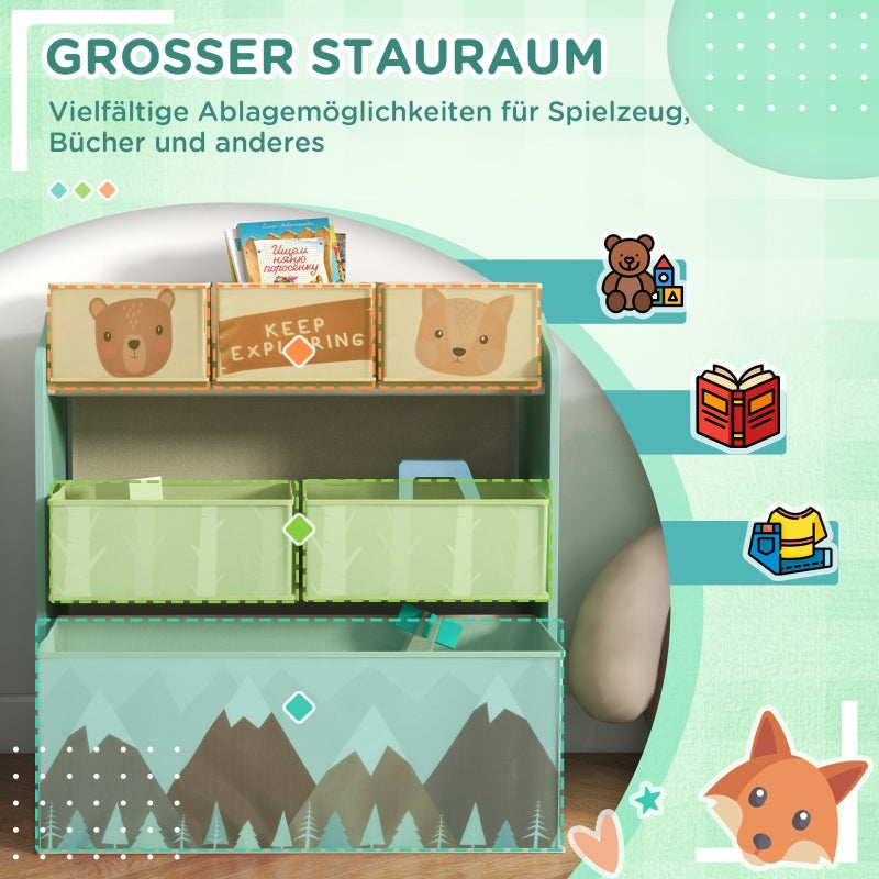 Children's Wardrobe 6 Fabric Boxes Cute Design - Green