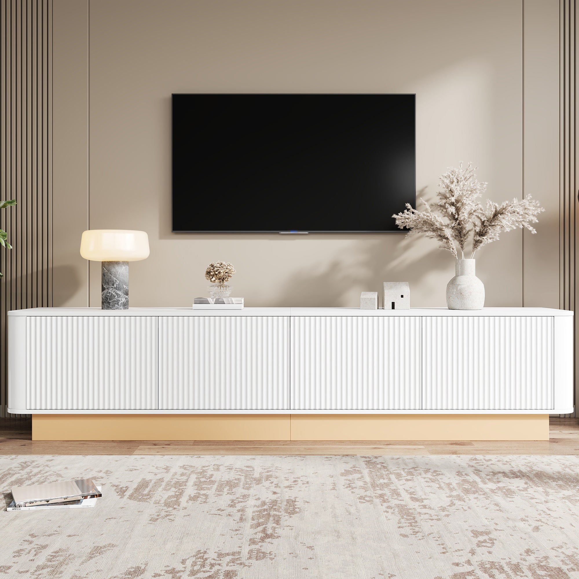 200 cm TV Lowboard, 4 Doors and Adjustable Shelves, MDF material