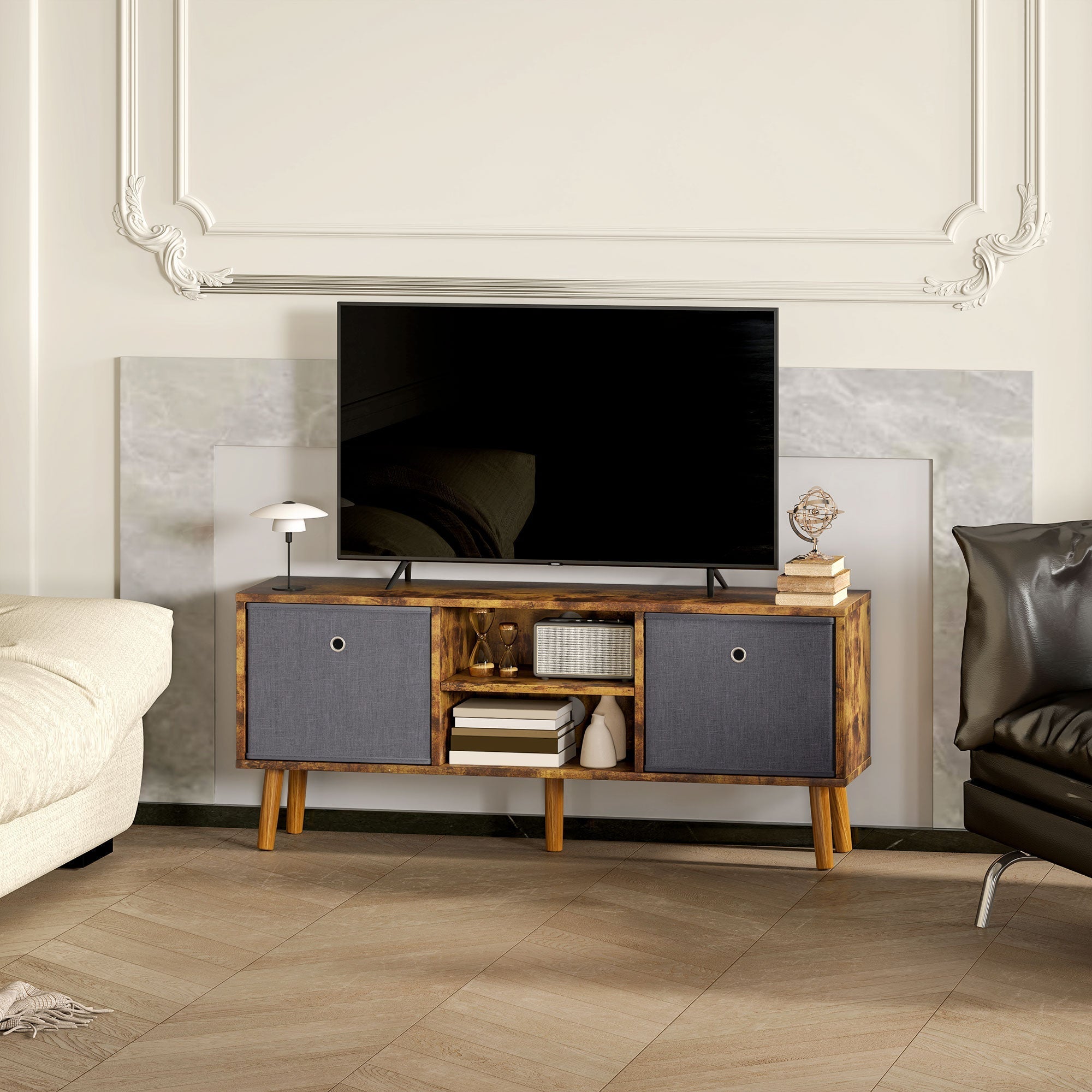 TV Cabinet Stand Unit for TVs up to 50'' with Foldable Drawers, Rustic Brown