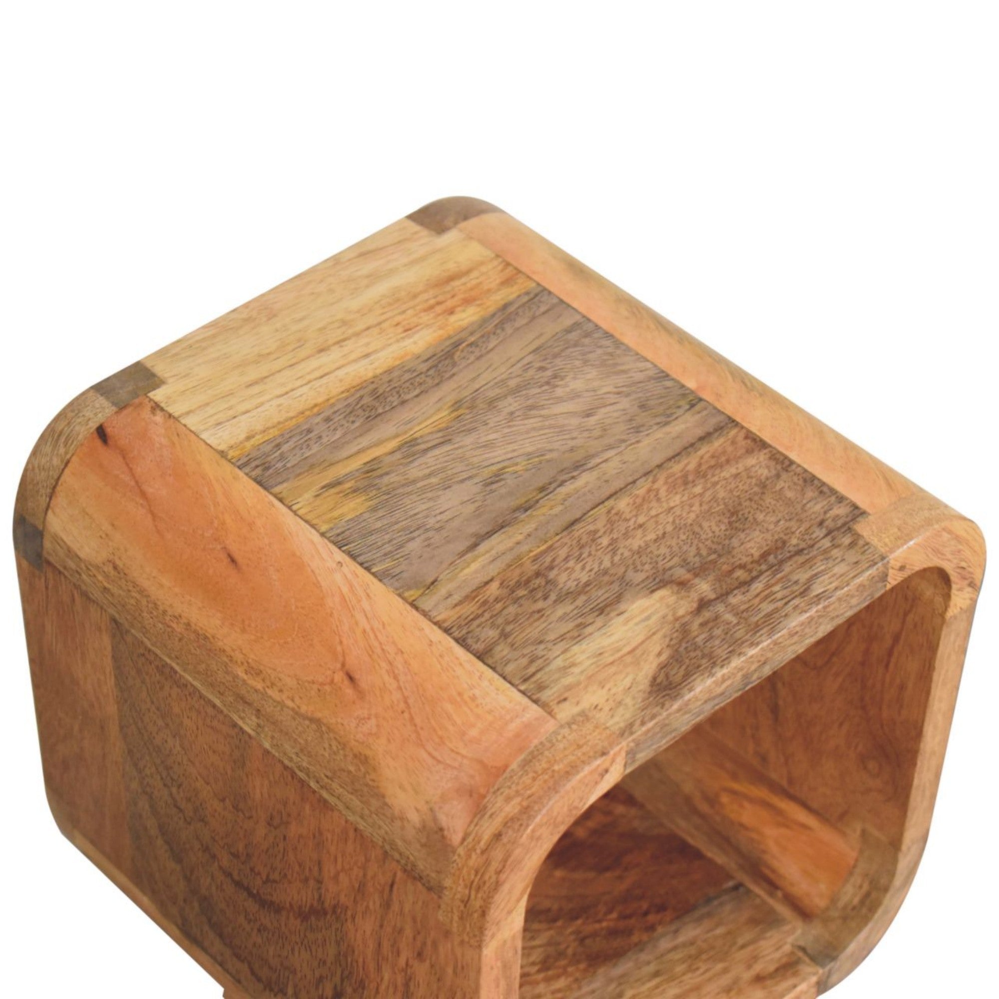Solid Wood Bedside, Extra Mini Minimalist Open Curved Open Slot, Oak-ish Brown