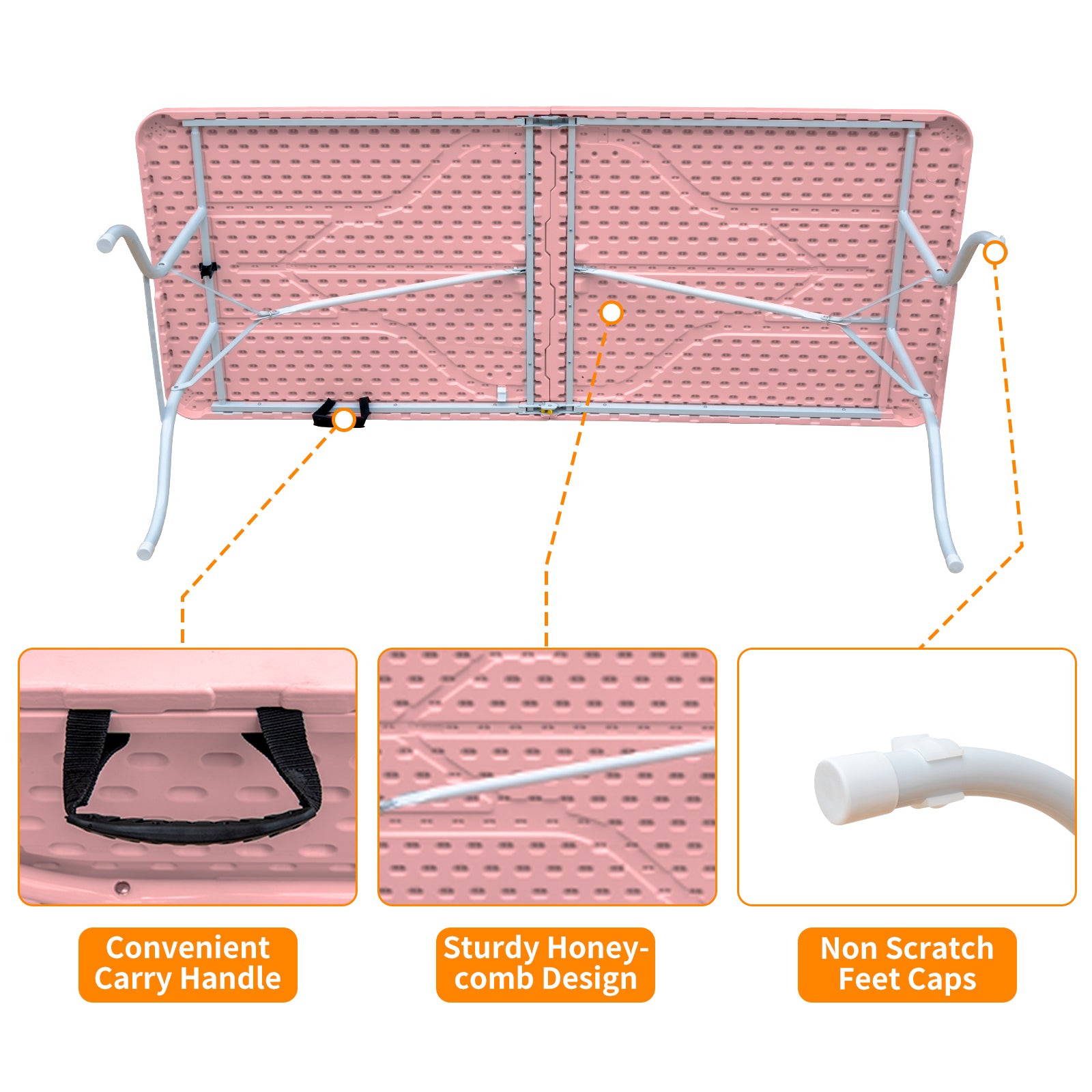 Klapptisch 180cm, strapazierfähig, tragbar mit Griff, Pink