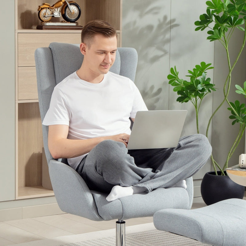 Swivel Upholstered Armchair Reclining with Footstool - Grey