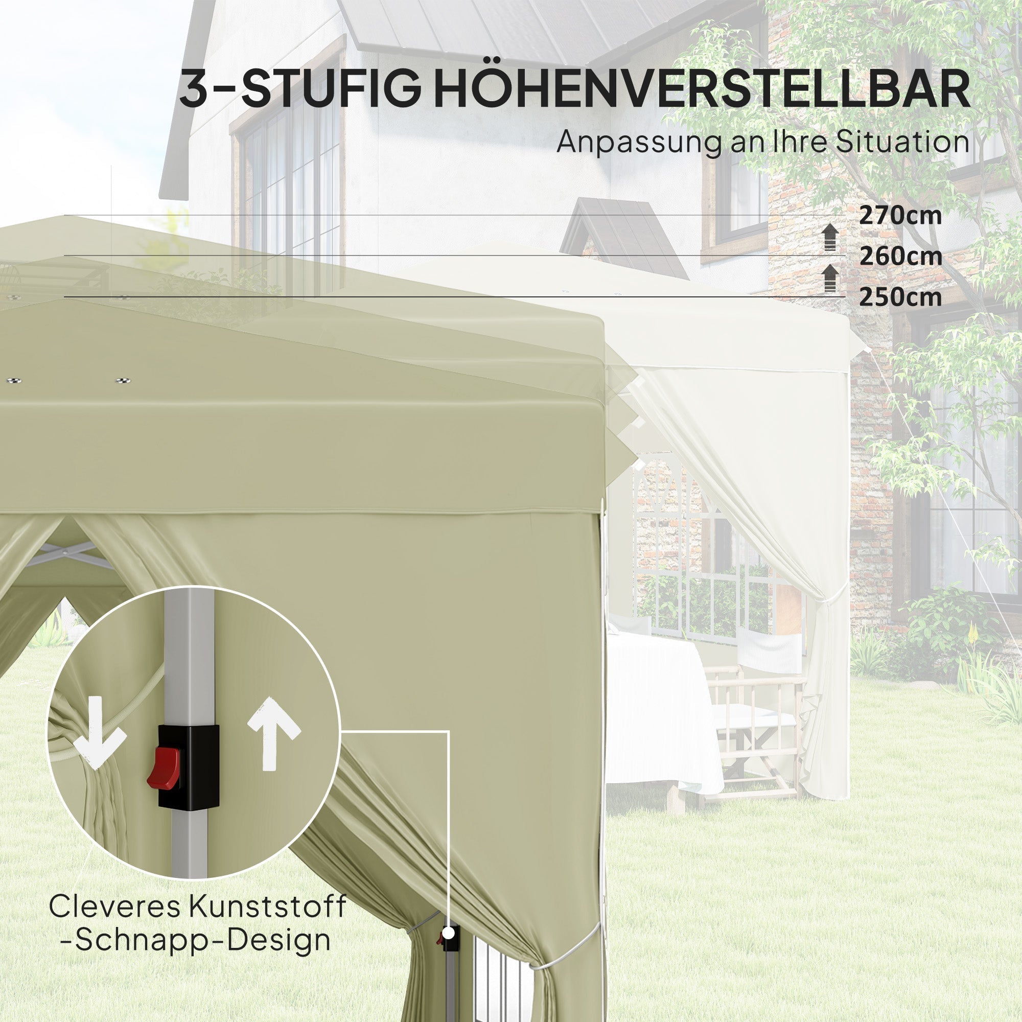 Pavilion 2.5x2.5m Pop-up Folding UV 50+ with 4 Side Panels, Cream White