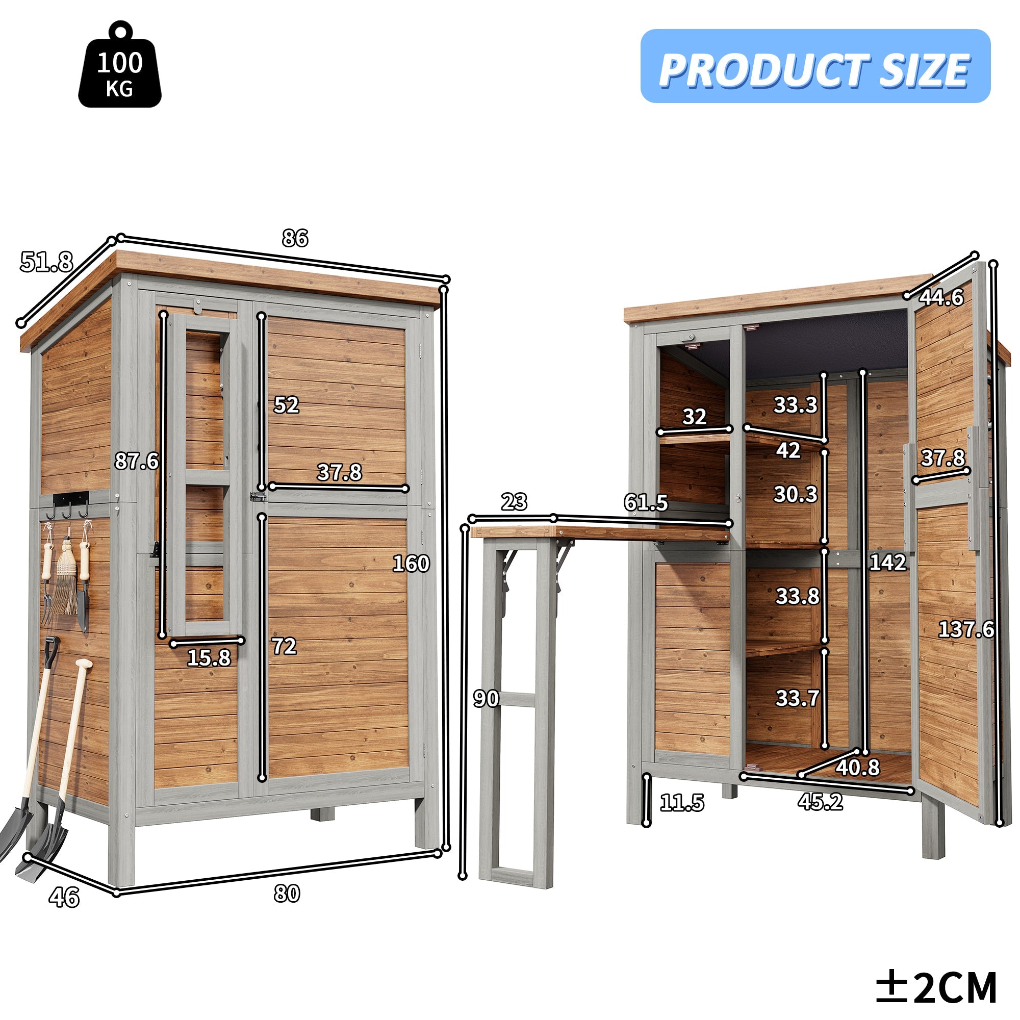 Outdoor Garden Cabinet with Fold-out Worktop and Adjustable Shelves, Fir Wood