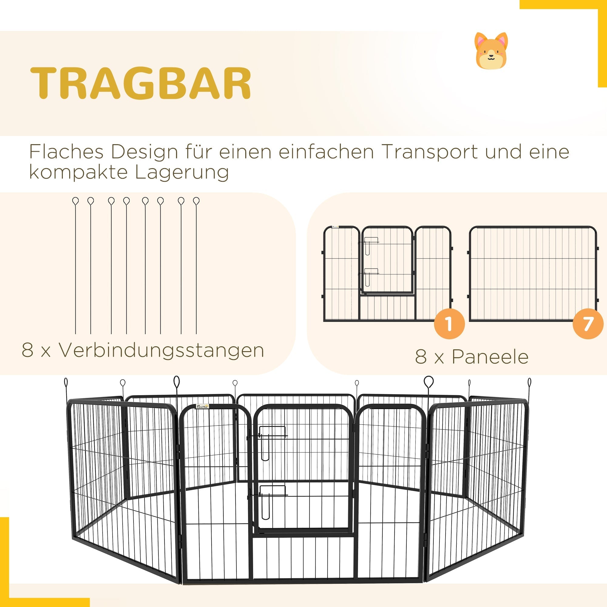 Puppy Run 8 Panel Outdoor Playpen with Door, Metal