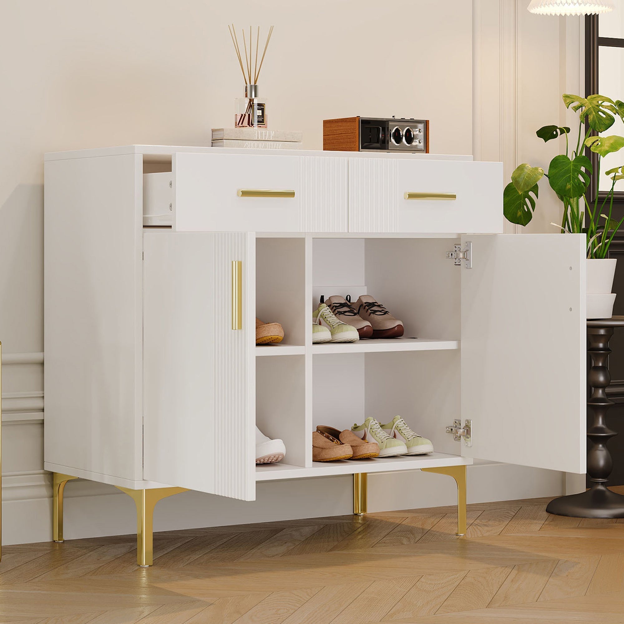 Modern sideboard with 2 doors and 2 drawers, metal
