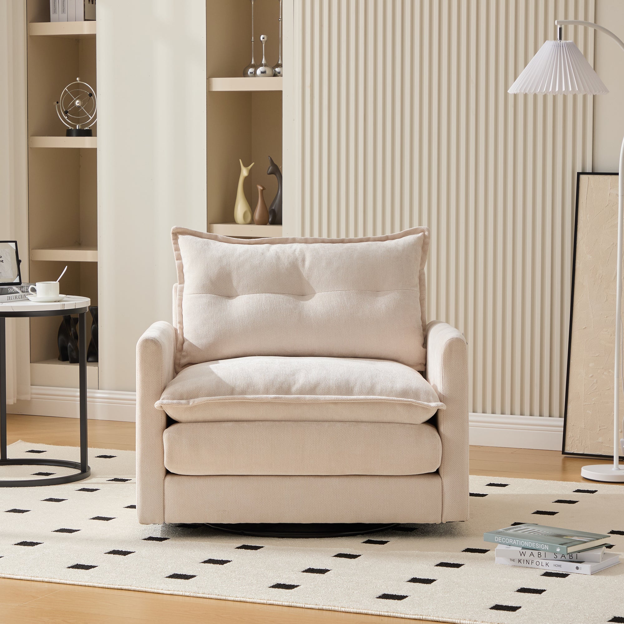 Lounge Chair, 360° Rotating, Armrests & Cushions, Modern Style