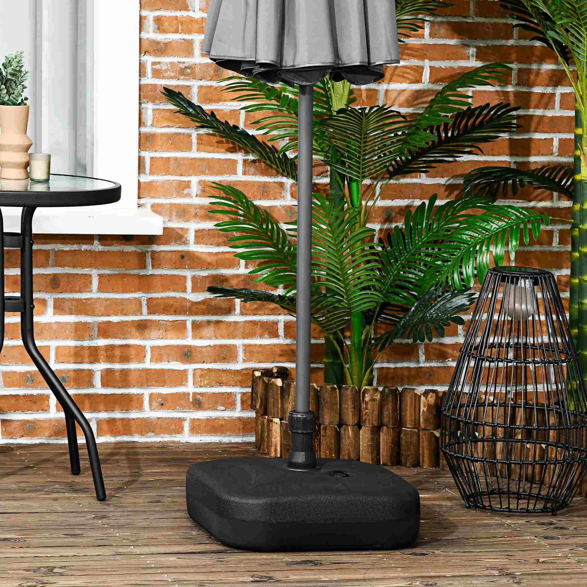 Parasol Base, Fillable Water/Sand 46x45x26cm Stable 30kg, Black
