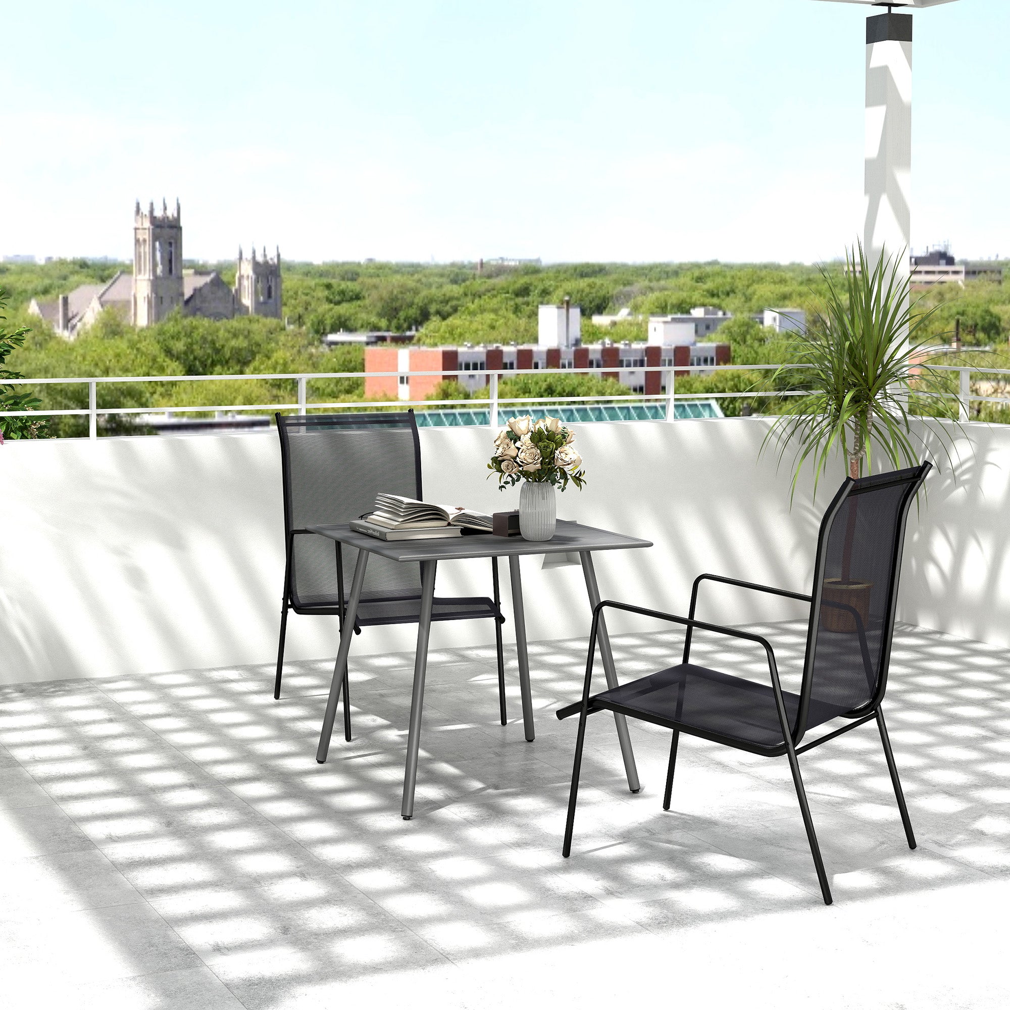 Gartentisch 80x80x74cm wetterfest 4 Personen Stahl, Grau
