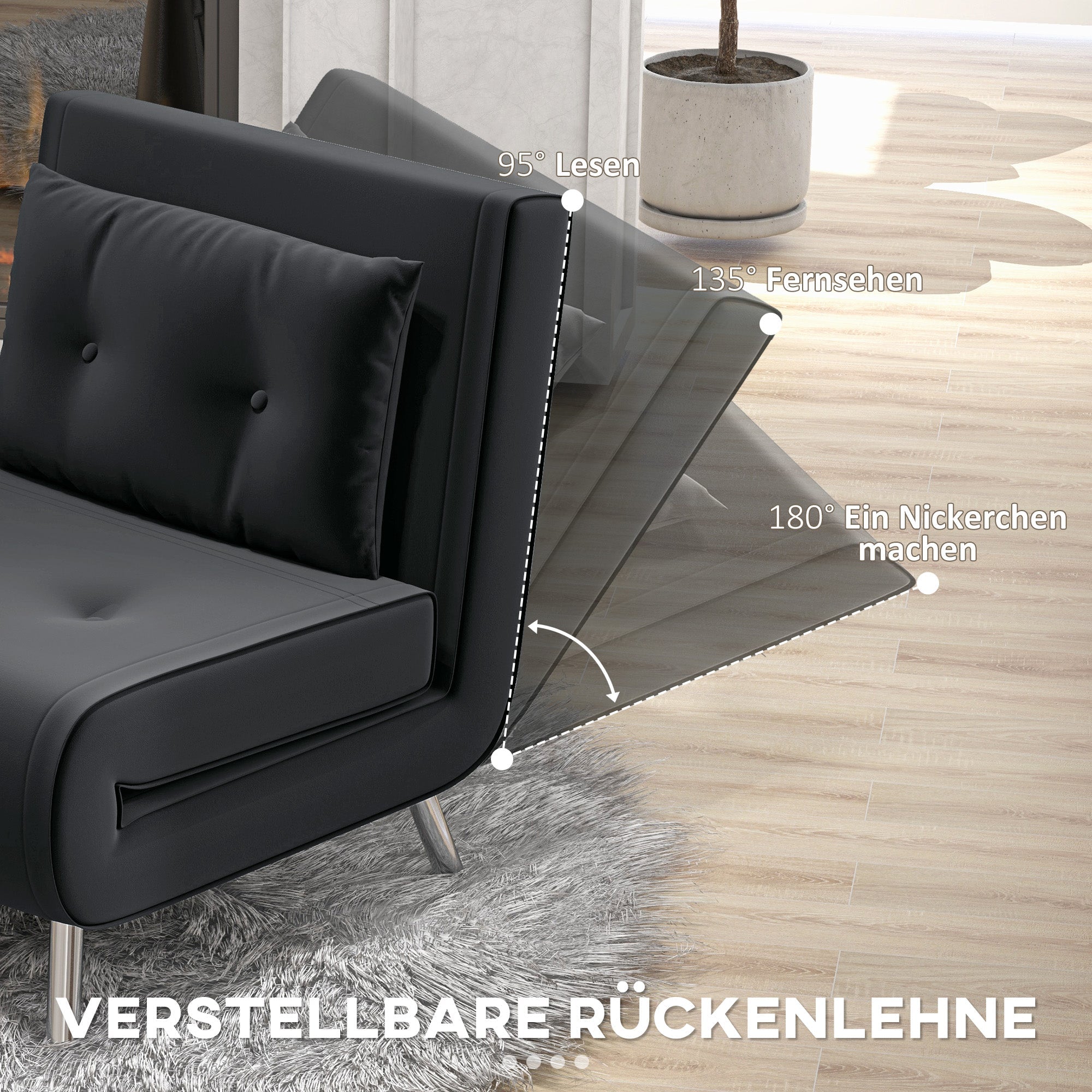 Folding Armchair, Bed Function Single Sofa, Velvet Black