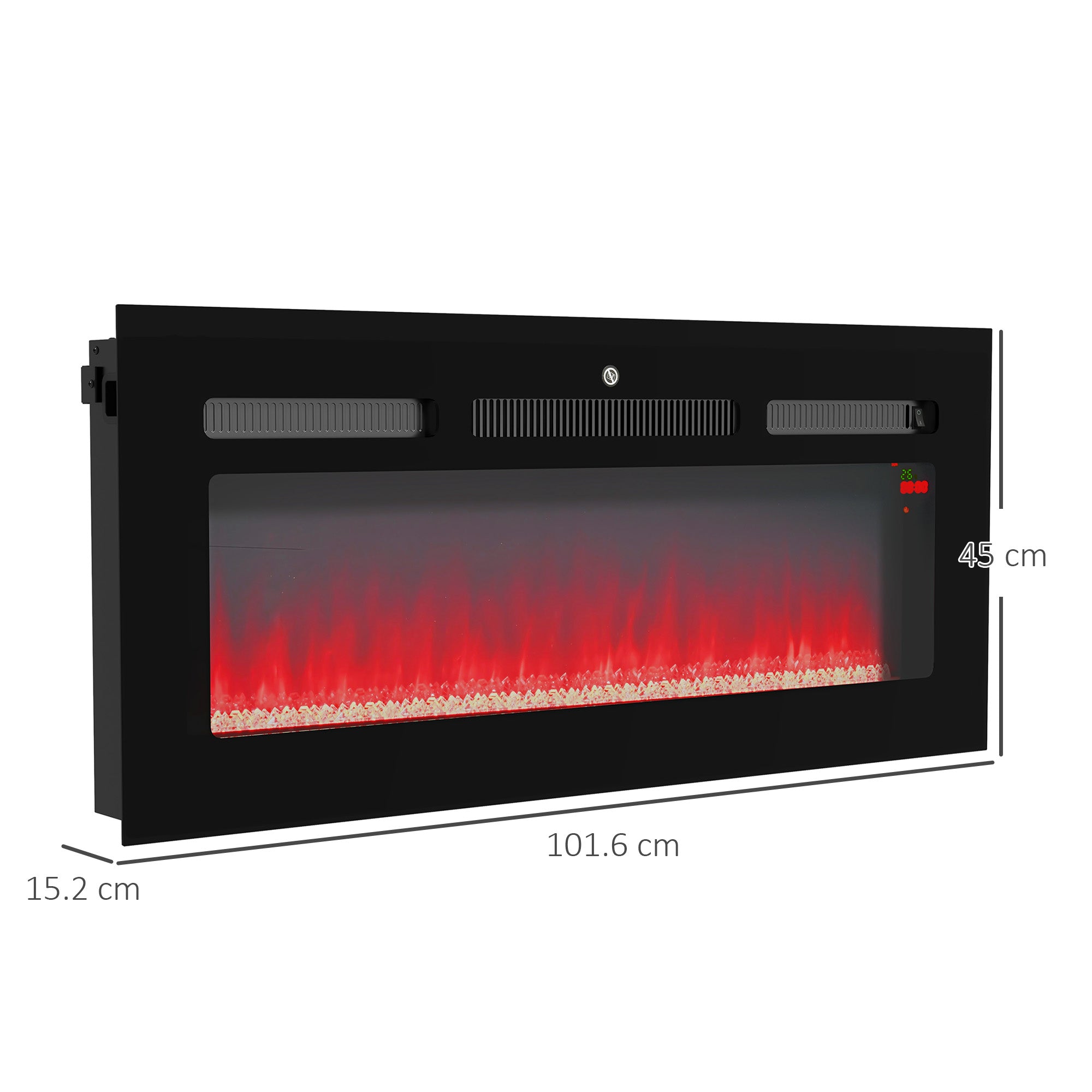 102cm Electric Fireplace 2000W Recessed Wall Mounted with Remote 9 Flame Color Crystal, Black