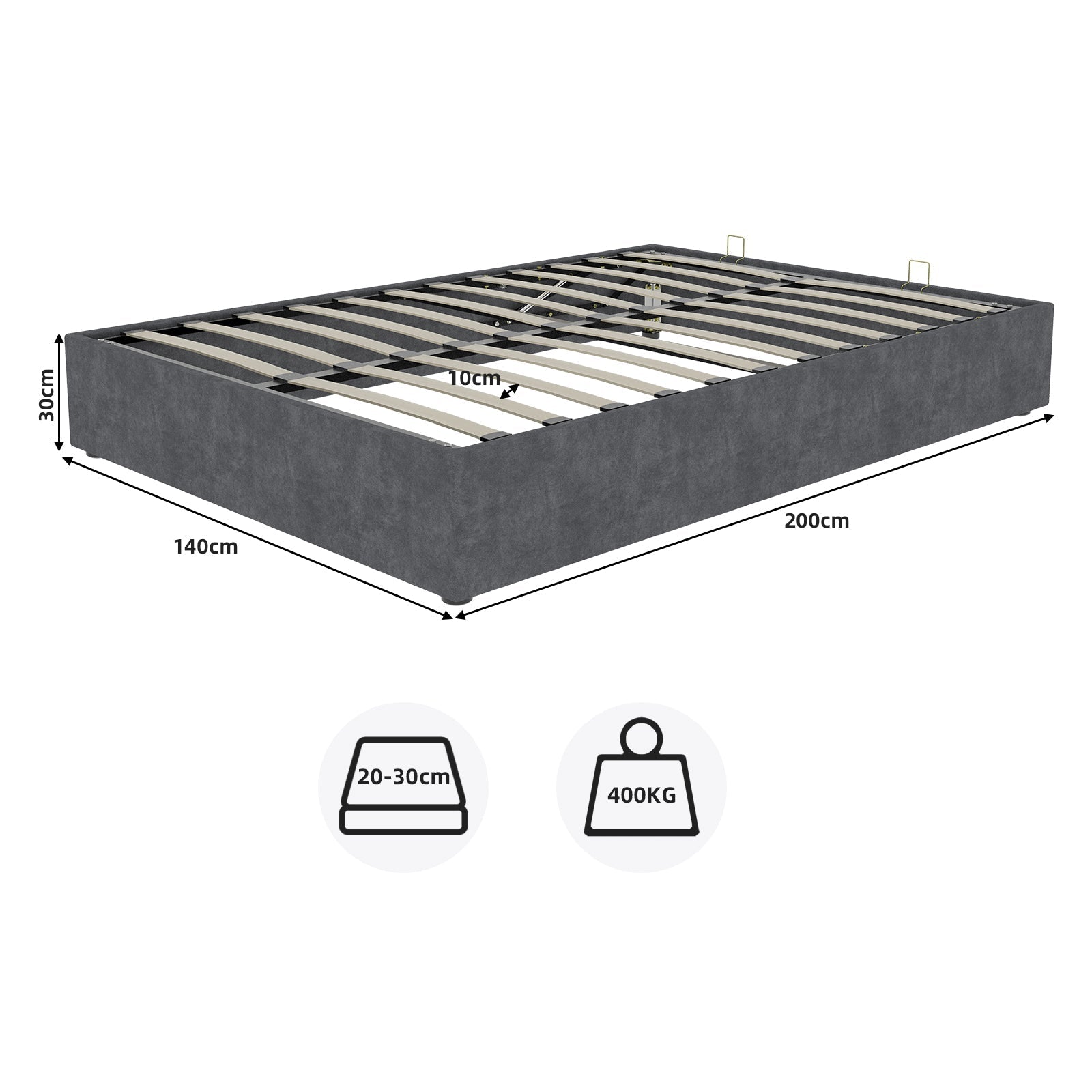 Bed Frame 140x200cm with Gas Lift - Dutch Velvet Grey