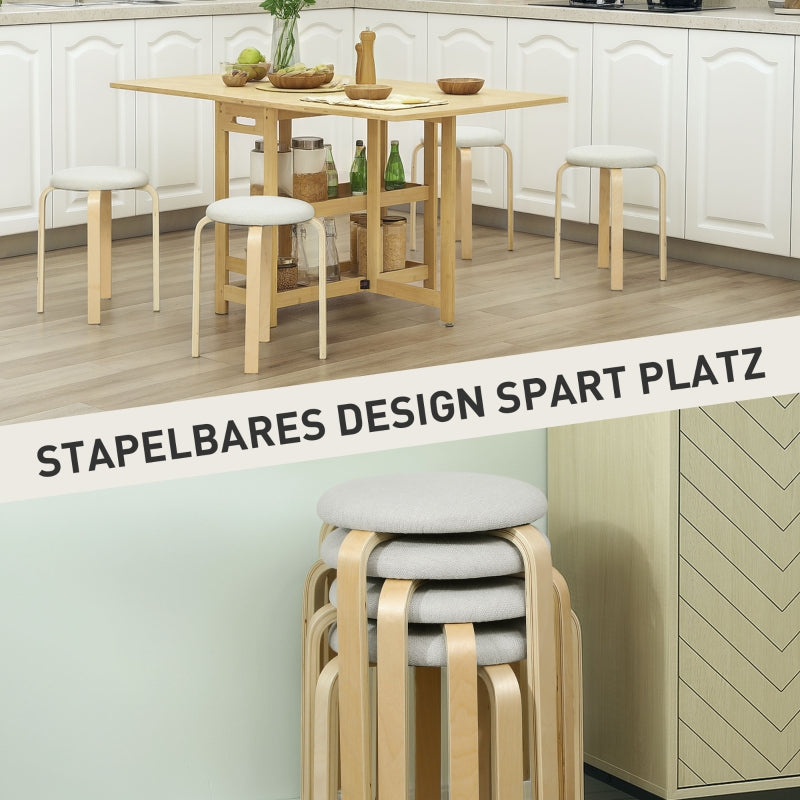 Dining Room Stools, Stackable Round Stools, Linen Look, Cream White