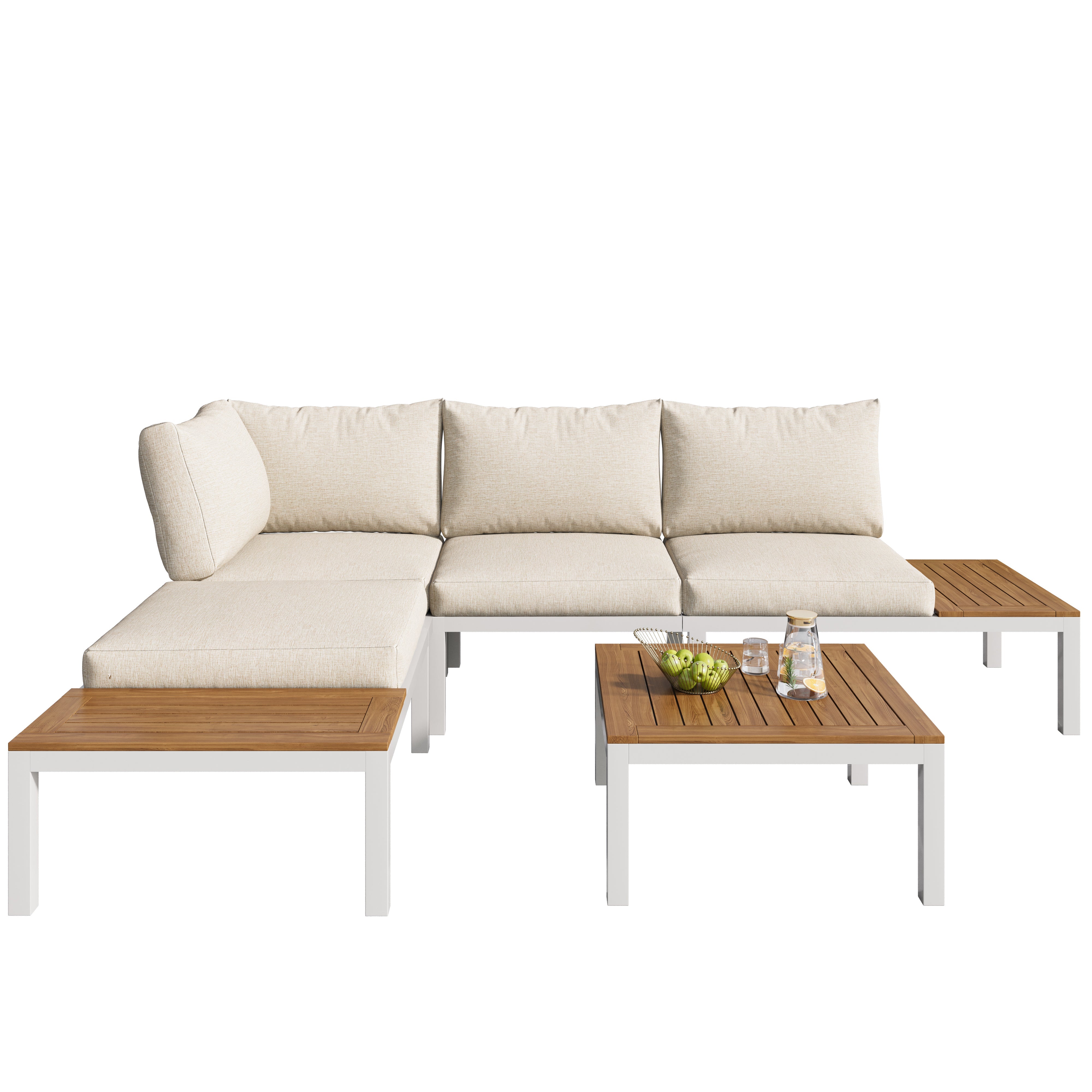 Garden Lounge Chair Set, Galvanized Steel Frame with Acacia Wood Top, Beige