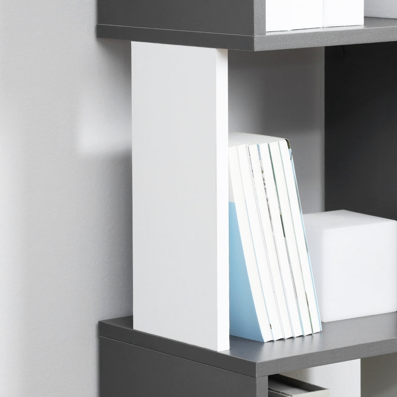 Modern 5-Tier Bookshelf Freestanding Storage Shelving White and Dark Grey