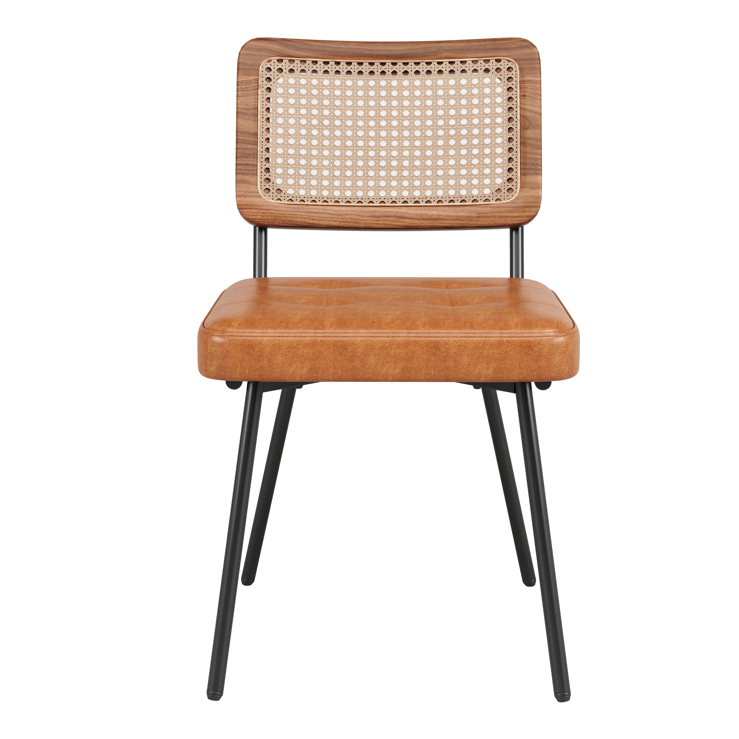 Ergonomic Rattan Dining Chairs with Vanity and Lounge Function, Set of 6, Faux Leather
