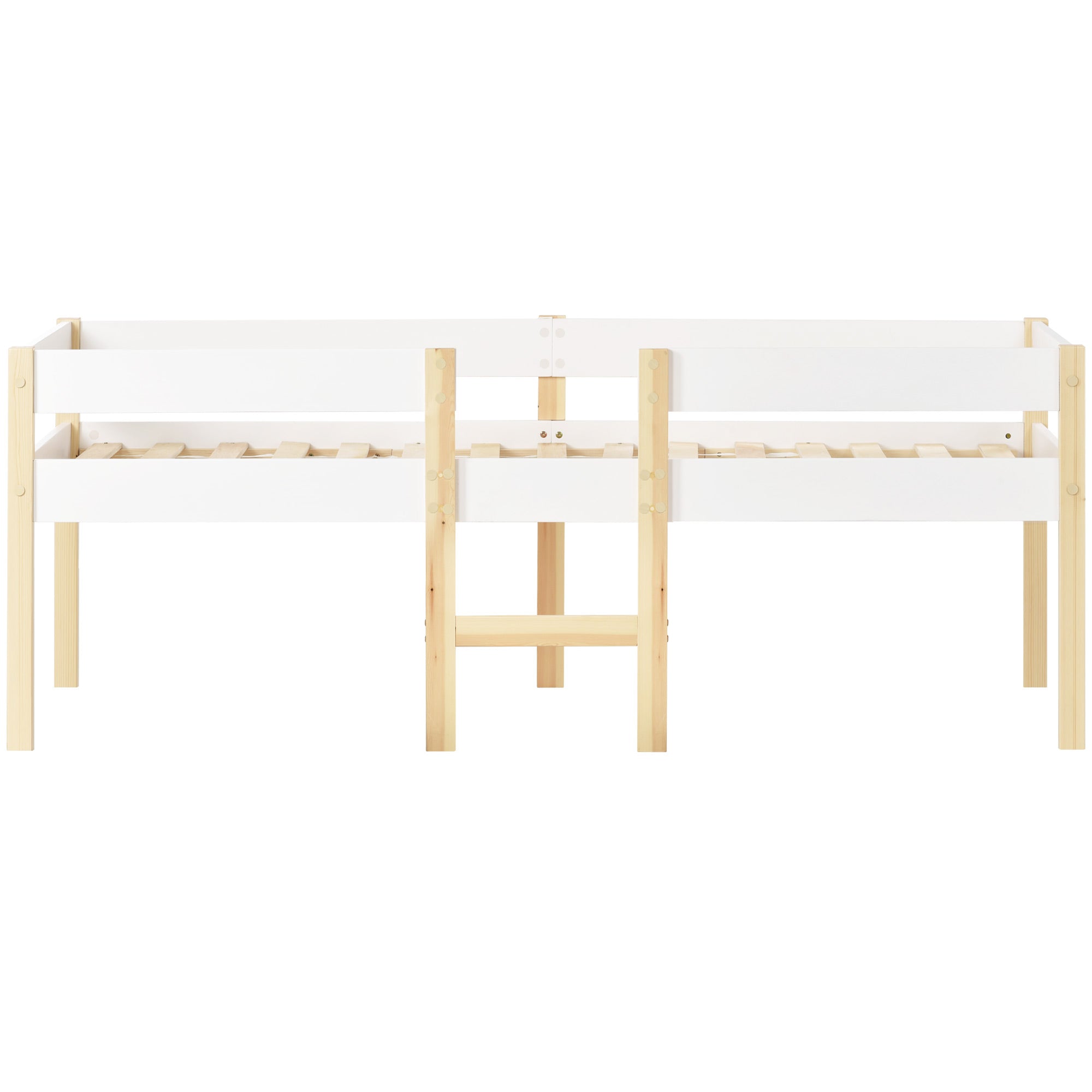 Children's bed with fall protection, 90x190 cm, solid pine wood, white & oak