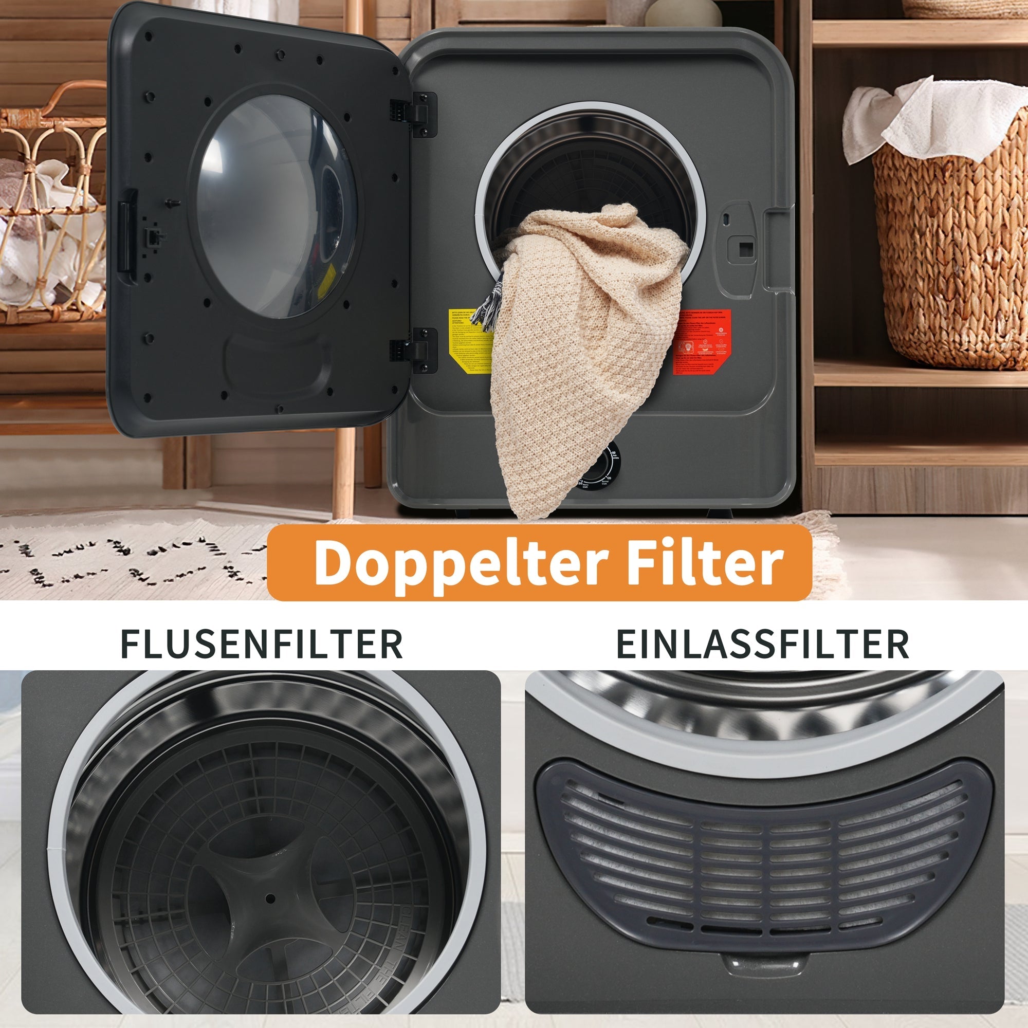 Exhaust Dryer, 3 kg (4.5 kg max), 830W, 5 Programs, Wall-Mountable, Stainless Steel
