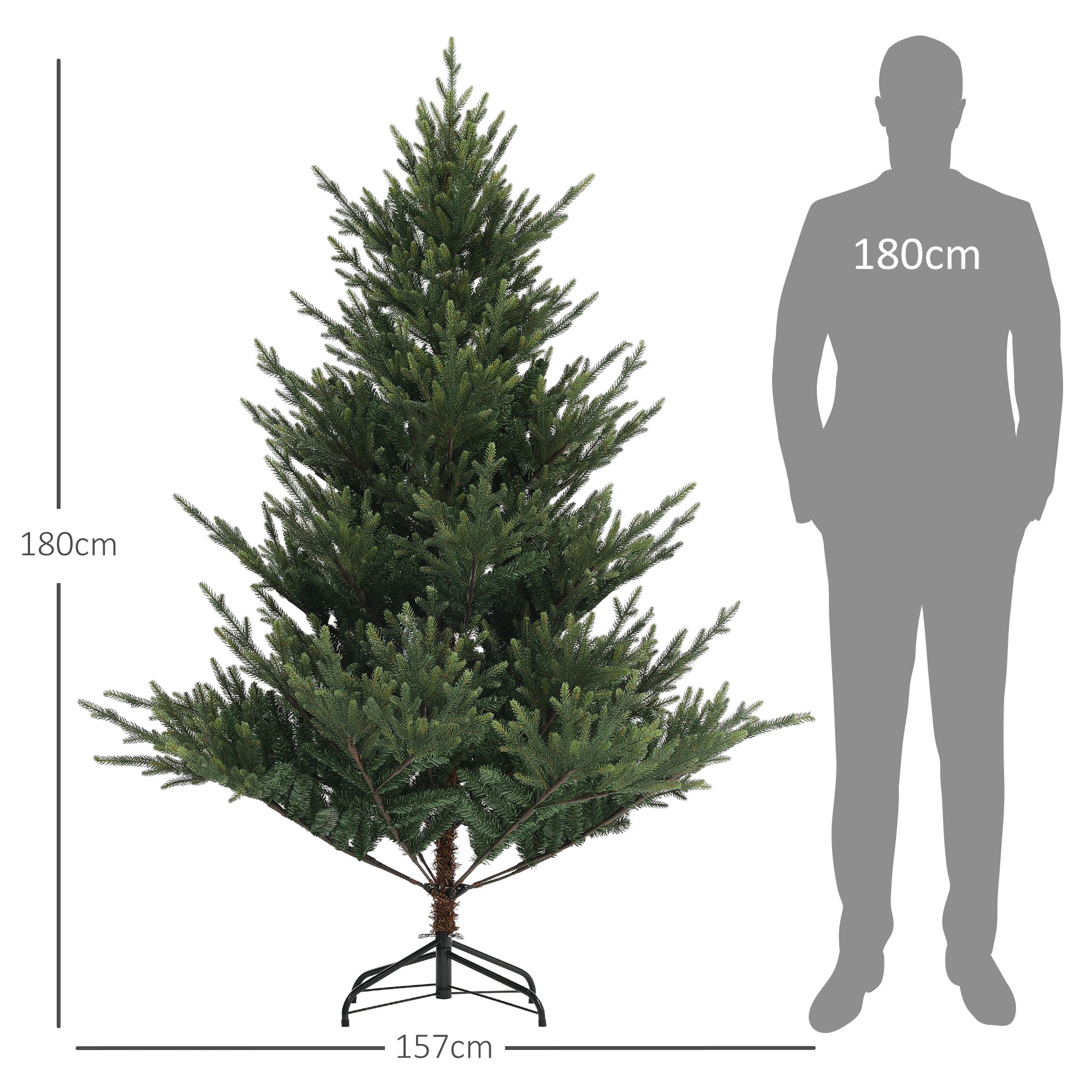 Artificial Christmas Tree, 180cm 1046 Tips Steel Stand, Green