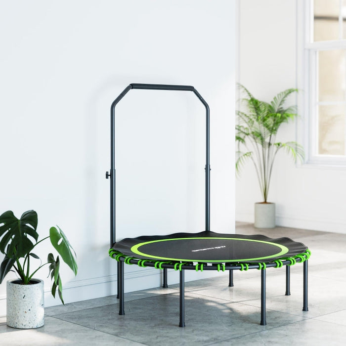 Fitness Trampoline, Adjustable Handrail Indoor/Outdoor Sports, Steel/Plastic Green