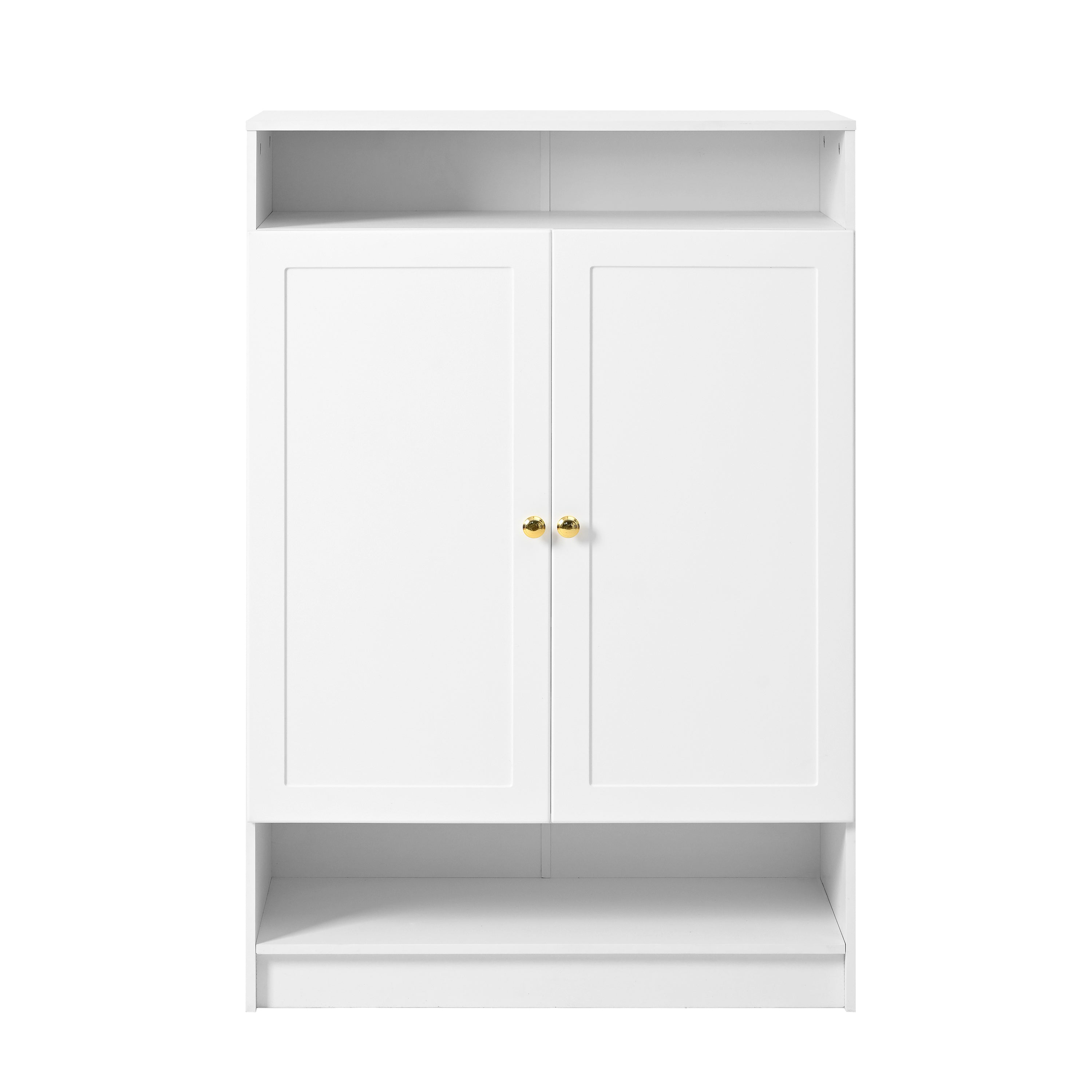 Modern Shoe Cabinet with Adjustable Shelves, Golden Handles, White