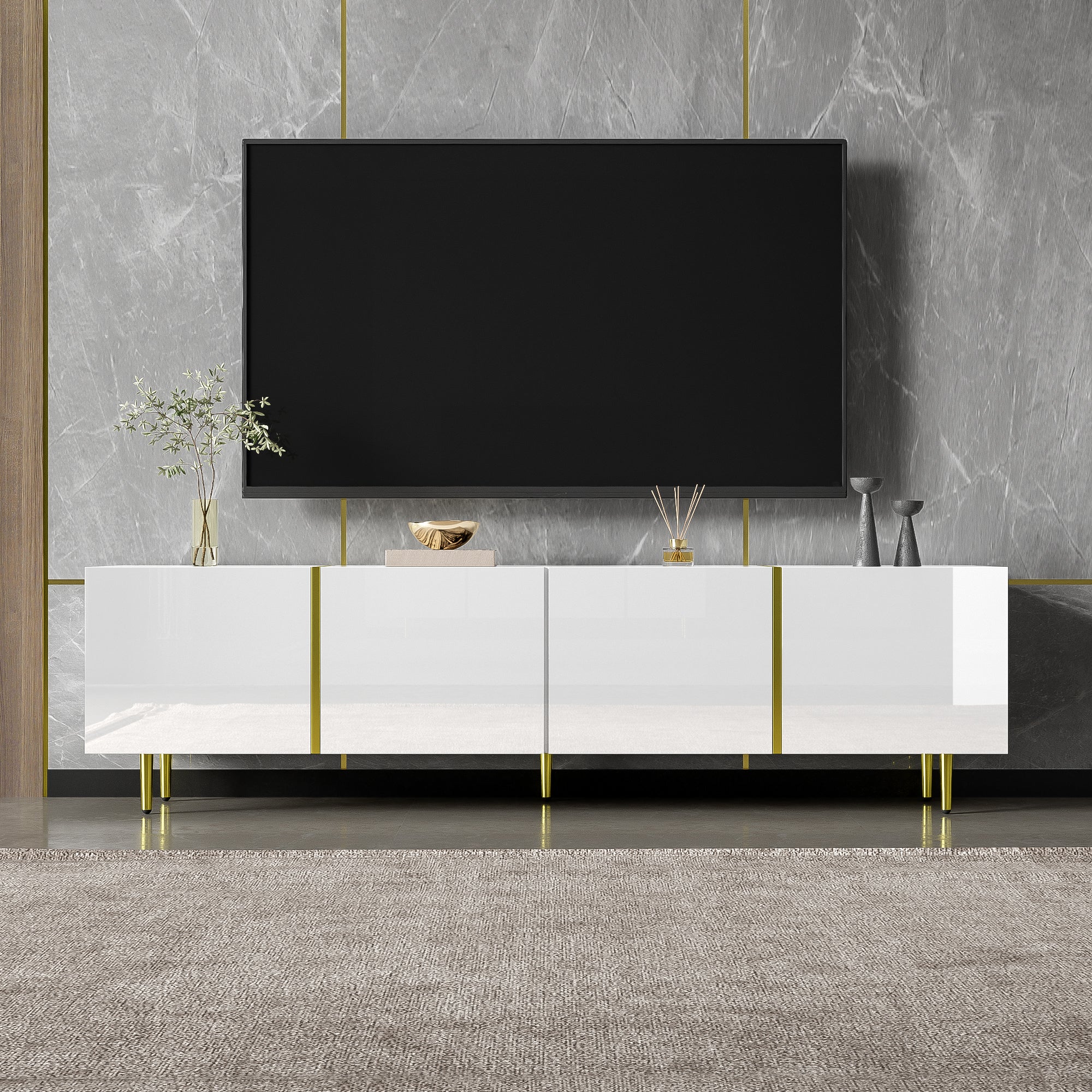 TV cabinet, four doors, modern, white