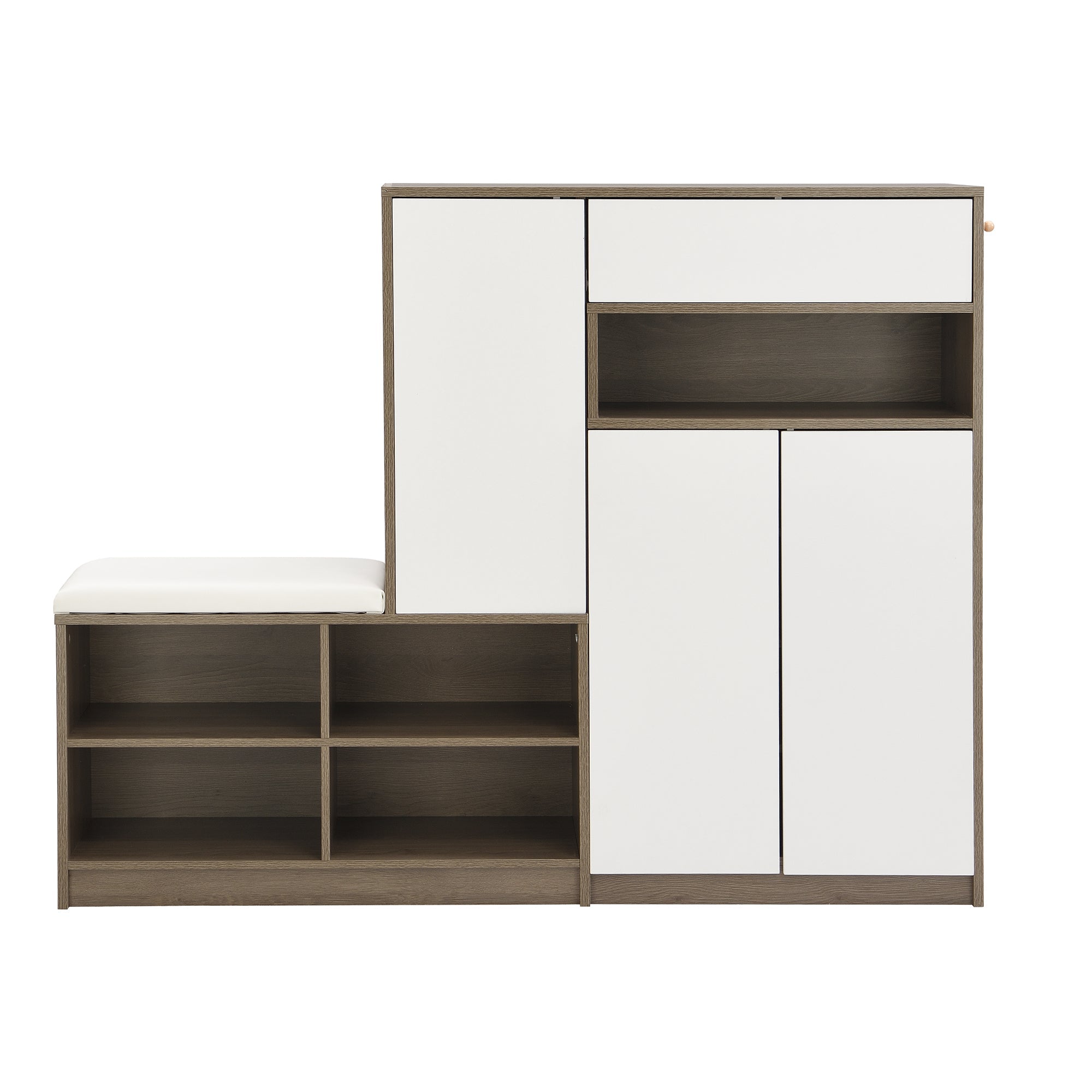 Shoe Storage Bench and Cabinet with Padded Seat, Adjustable Shelves, white