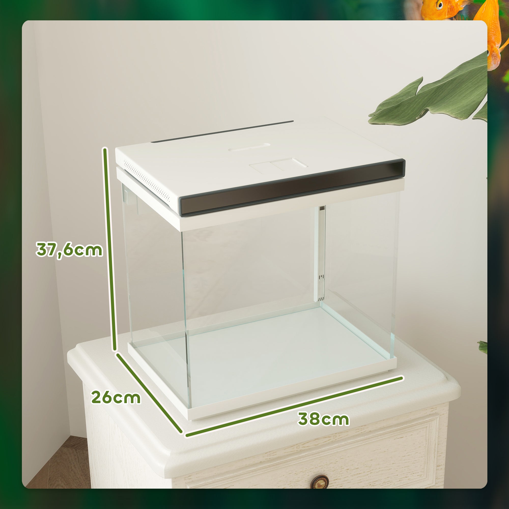 Aquarium 26 Liter, Filter, LED-Beleuchtung, Wasserpumpe, Klarglas