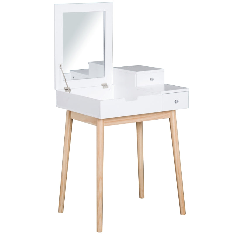 Dressing Table Flip-up Mirror Makeup Desk with 2 Drawers White