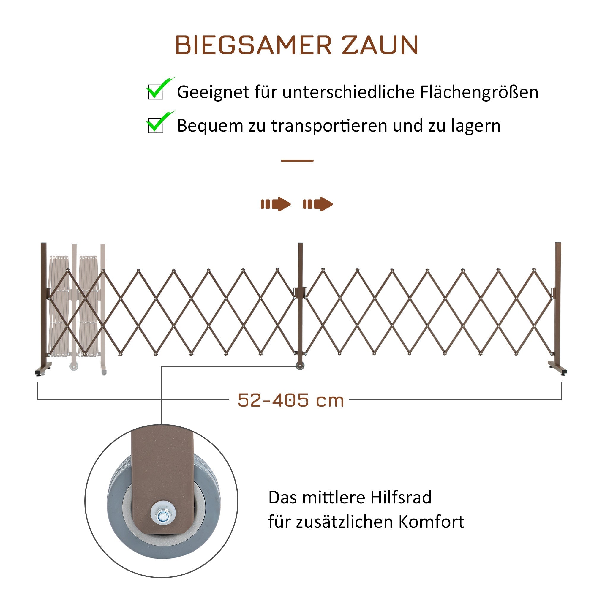 Extendable Scissor Gate/Barrier, 52-405cm Garden H103.5cm, Aluminum Brown
