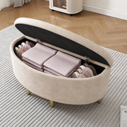 Upholstered Bench with Storage Space, Velvet Storage Box and Metal Legs, Beige