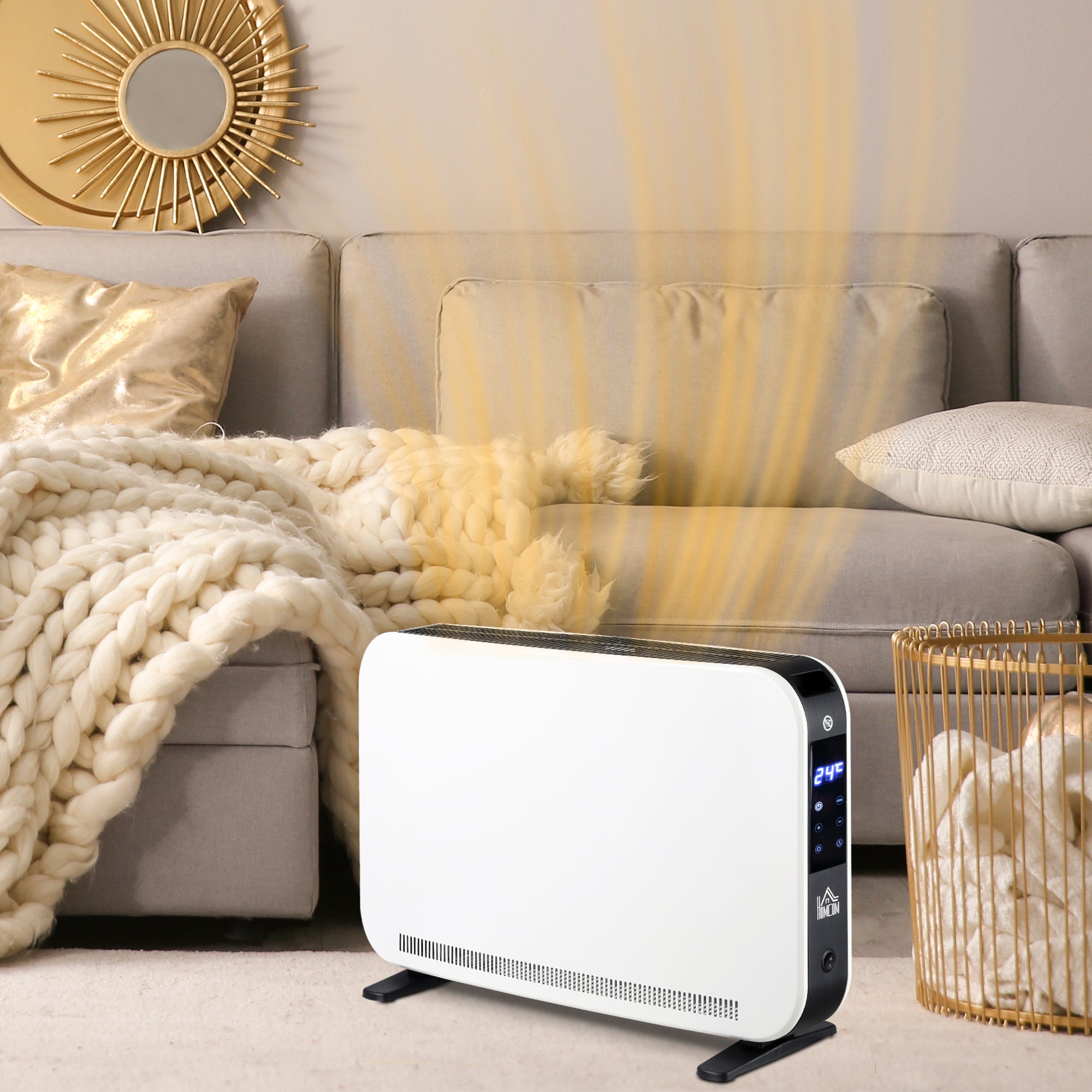 Heizlüfter elektrisch, 2180W, 3 Heizstufen, 24-Stunden-Timer, Stahl, Weiß