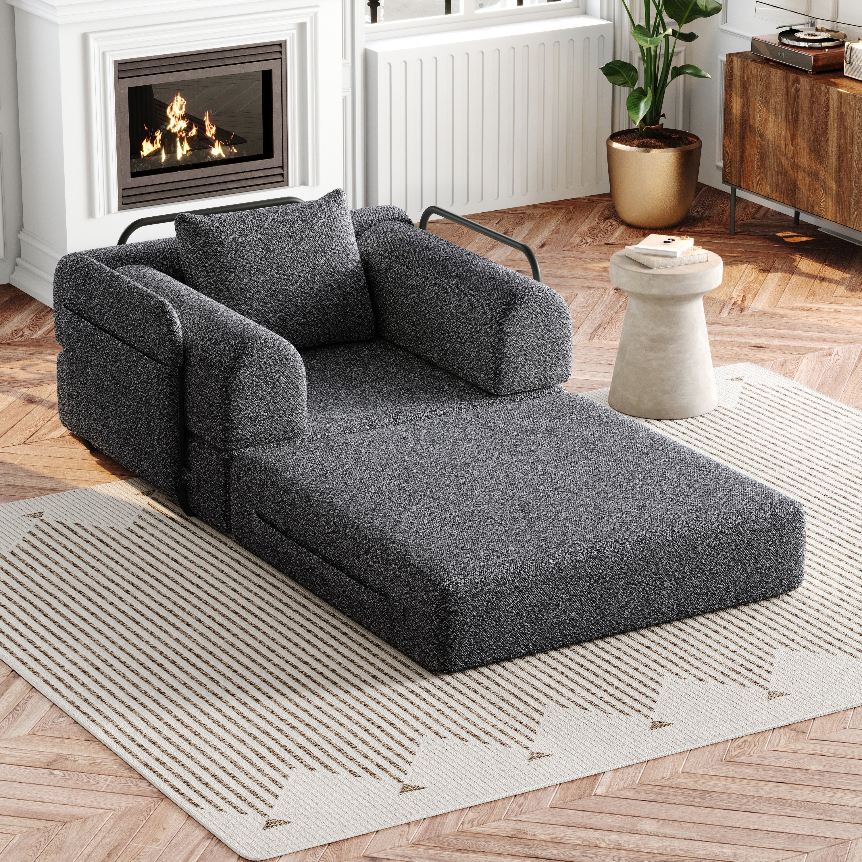 2-in-1 Sleeper Sofa with Storage Armrest and Multiple Configurations, Chenille