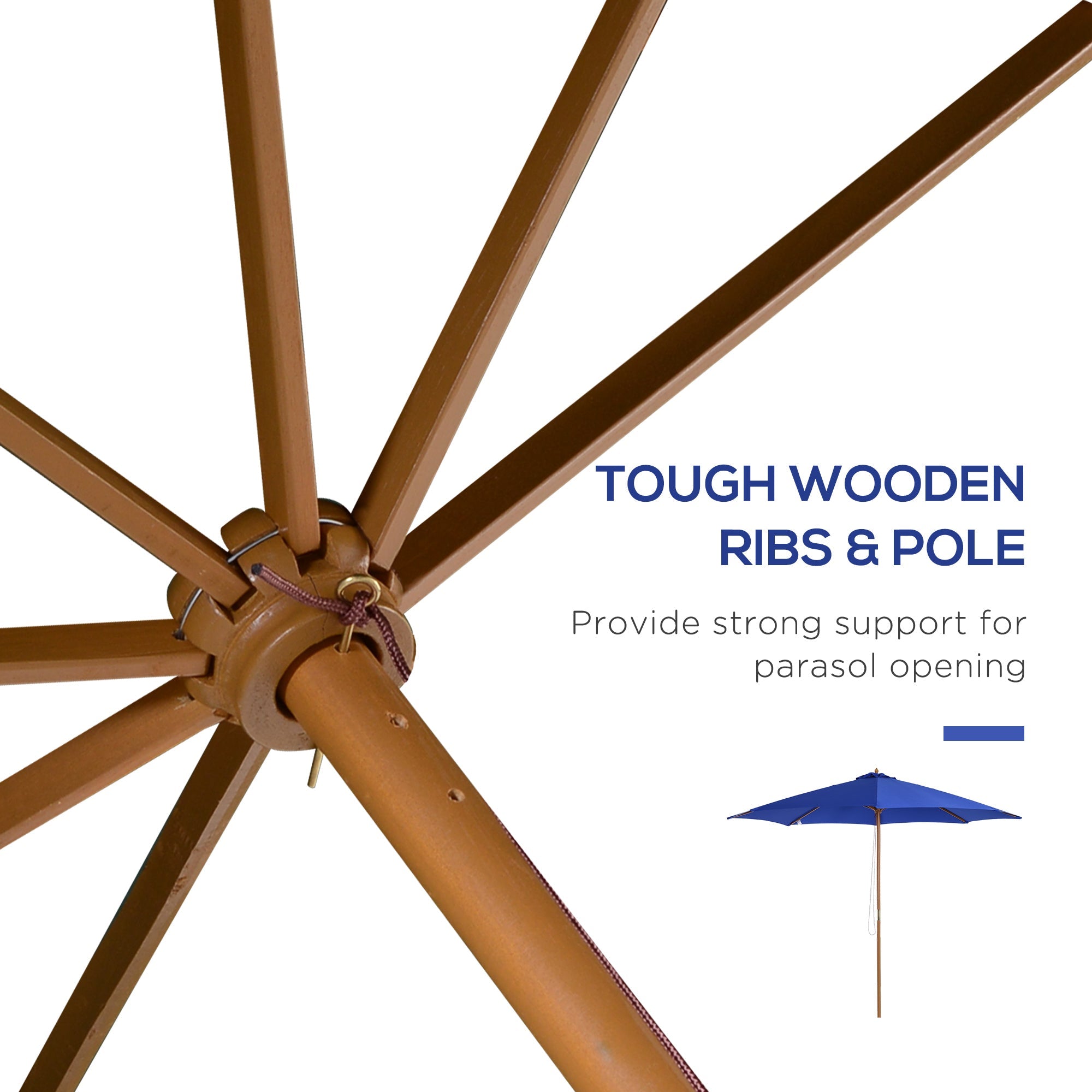 Parasol 300cm Cantilever Balcony Garden Umbrella Bamboo, Blue
