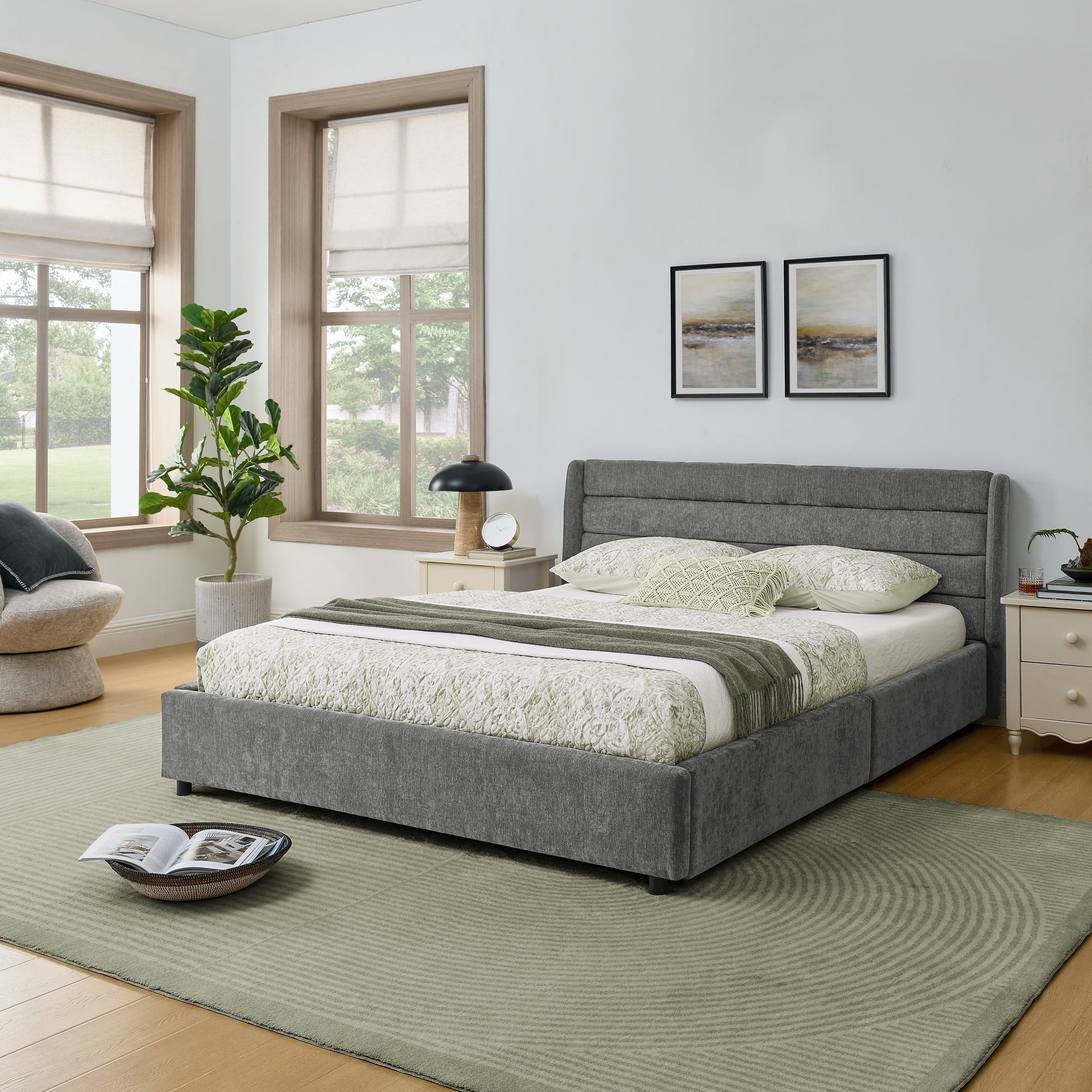 Double Bed 140x200cm 4 Storage Drawers - Dark Grey Chenille