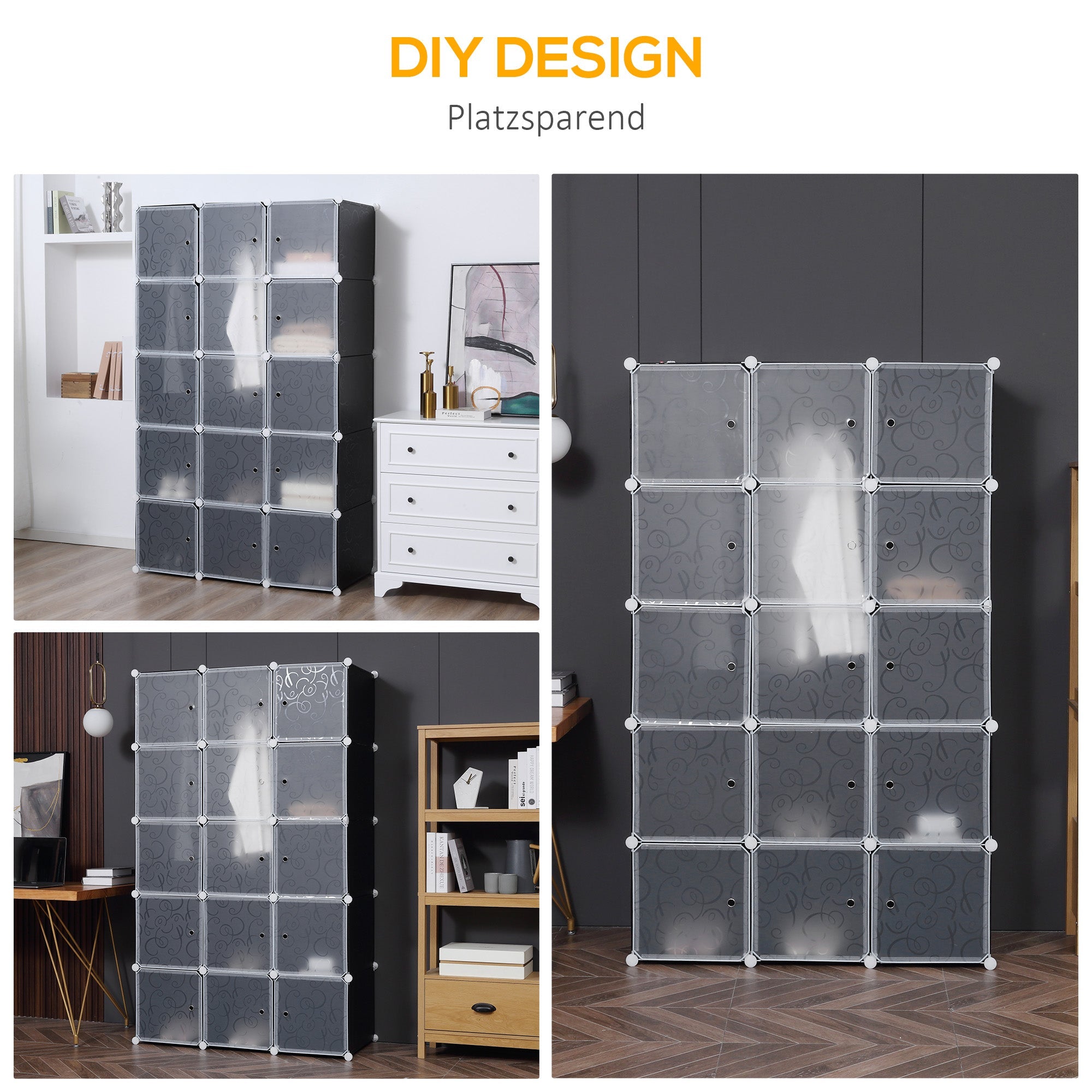 DIY Kleiderschrank-Regalsystem, 2 große & 9 kleine Würfel, Schwarz