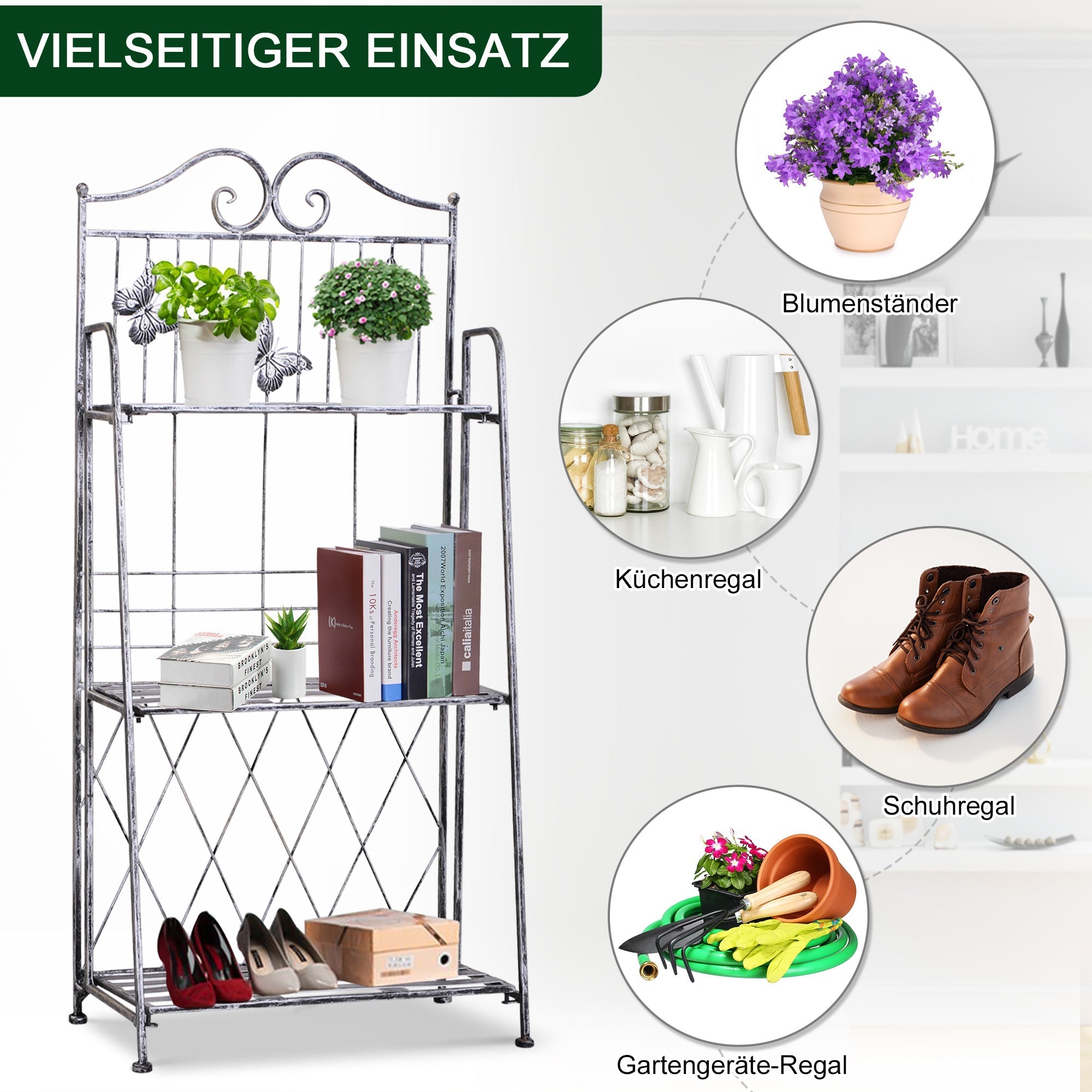 Metal Plant Stand, 3 Tiers Flower Ladder 44x25x96cm, Silver Grey
