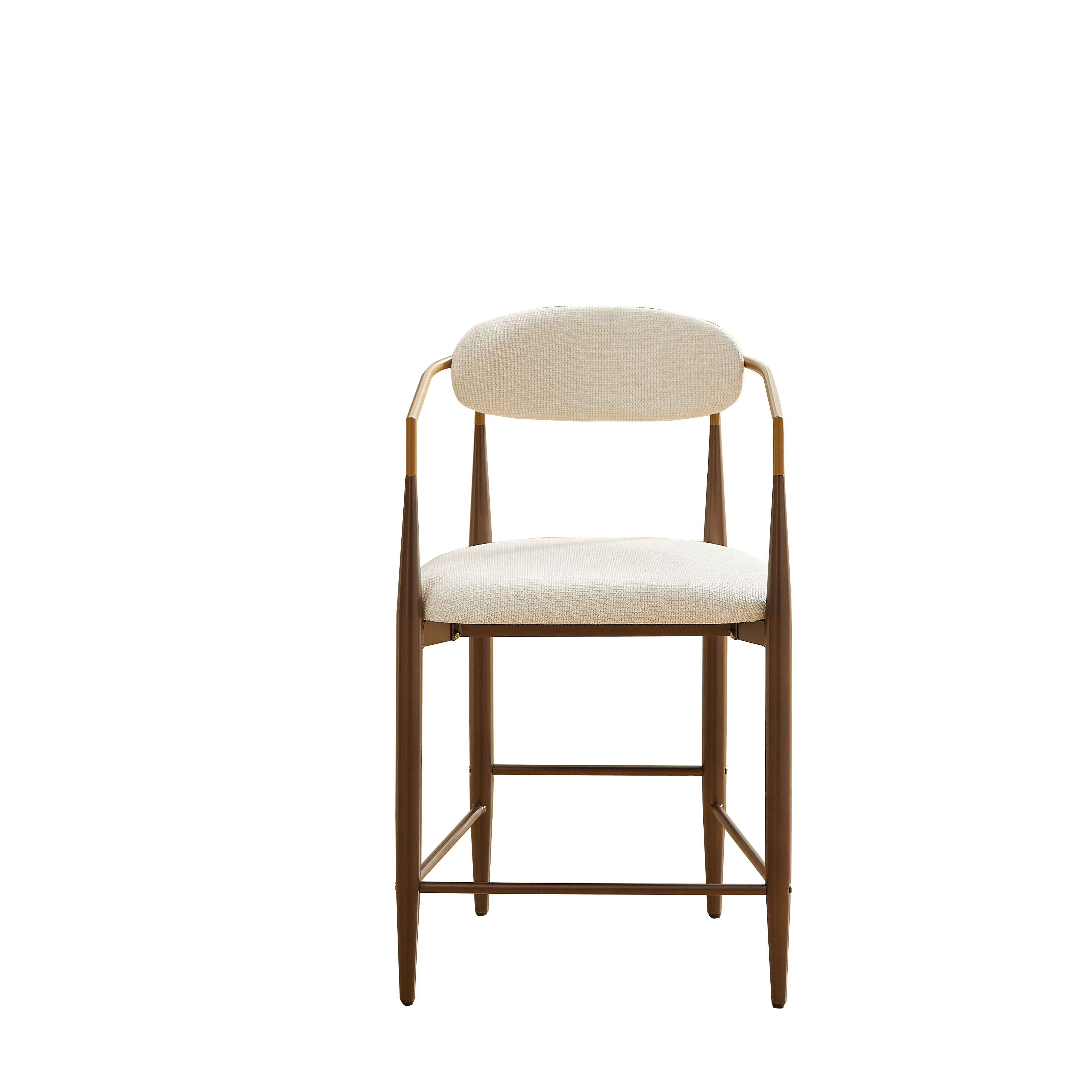 2 Bar Stools French Country Style Armrests - Cream Fabric