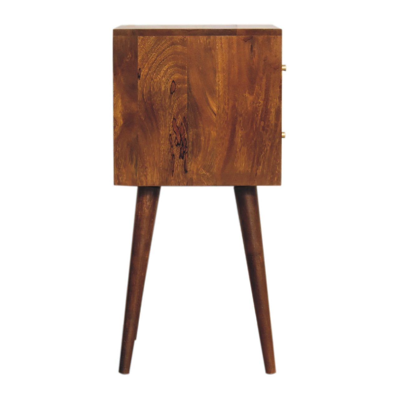 Solid Wood Mini Chestnut Cube Bedside, 2 Drawers, Dark Brown