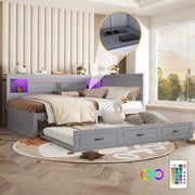Sofa Bed Daybed 140x200cm Pull-out Bed LED Storage USB/Power Outlet - Grey